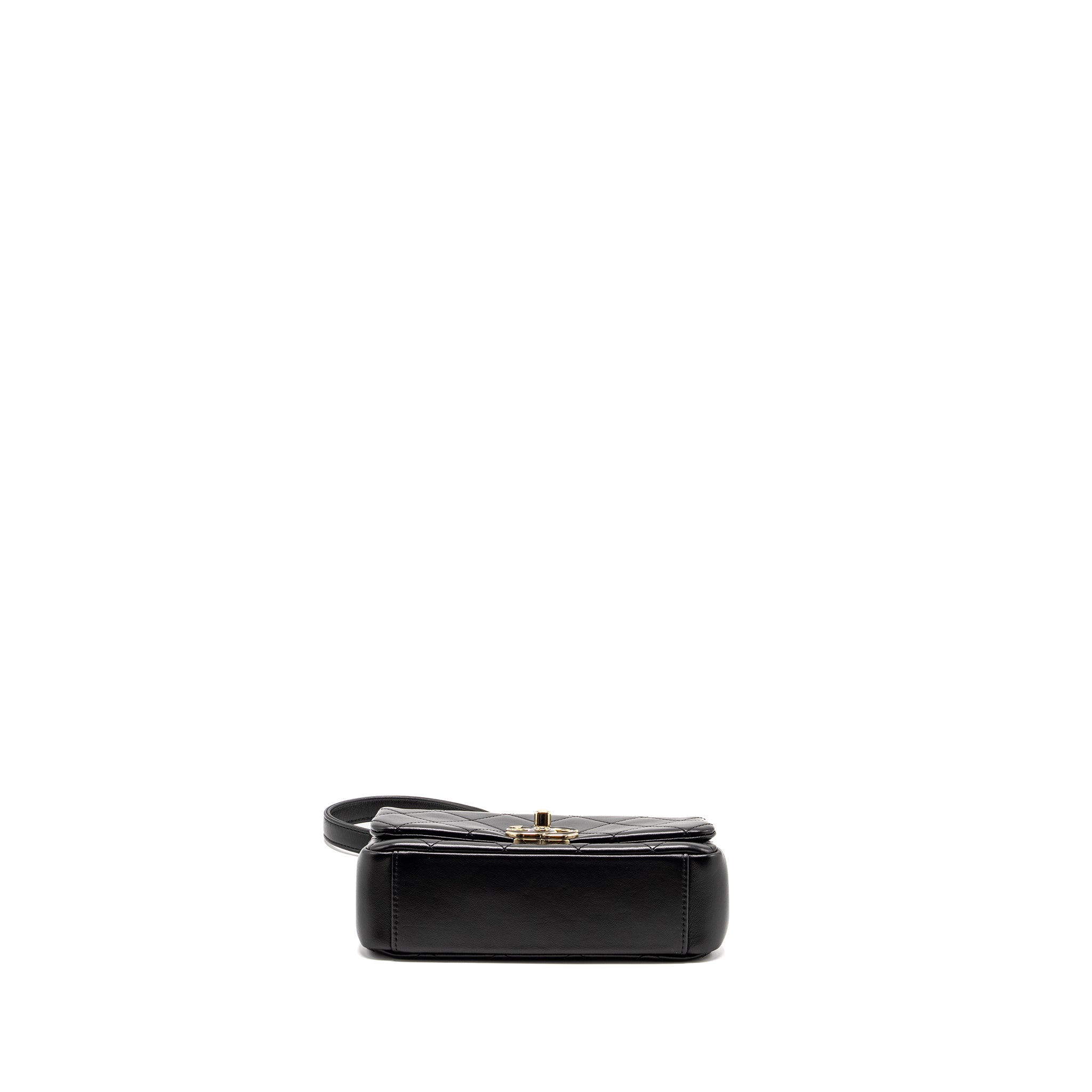 CHANEL ENAMEL CC LOGO QUILTED RECTANGULAR FLAP BAG LAMBSKIN BLACK LGHW