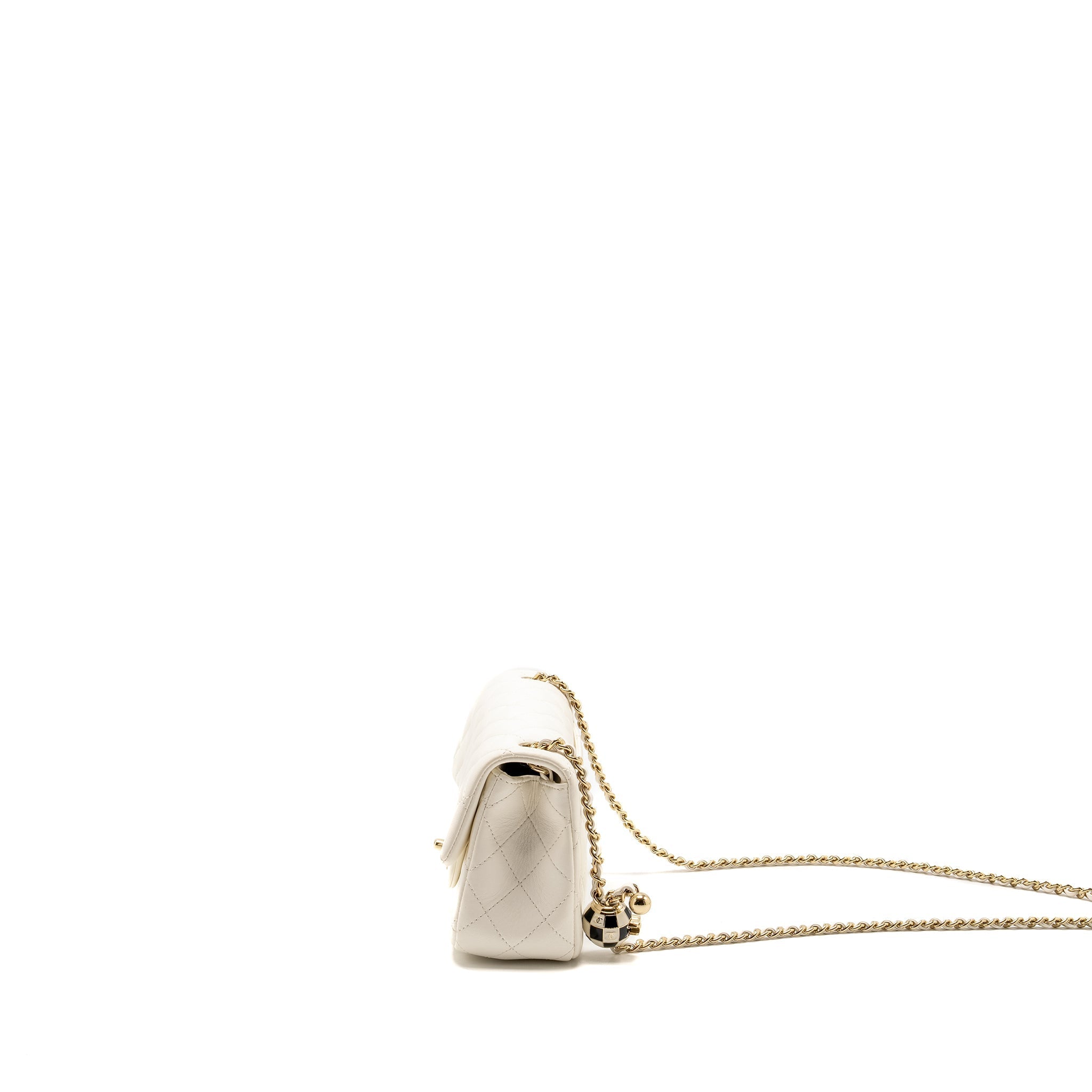 CHANEL 23C PEARL CRUSH MINI RECTANGULAR FLAP BAG LAMBSKIN WHITE LGHW (MICROCHIP)