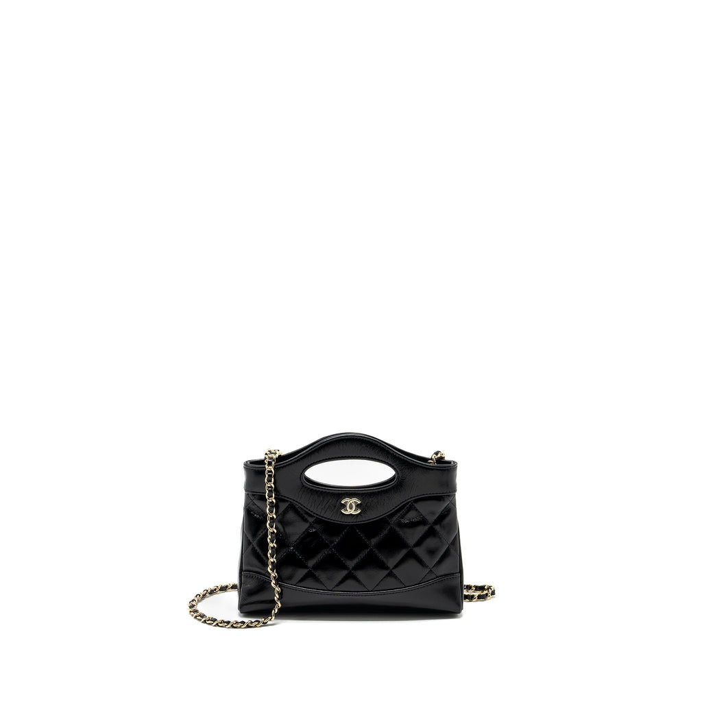 CHANEL 24S 31 MINI CLUTCH WITH CHAIN SHINY LAMBSKIN BLACK LGHW (MICROCHIP)