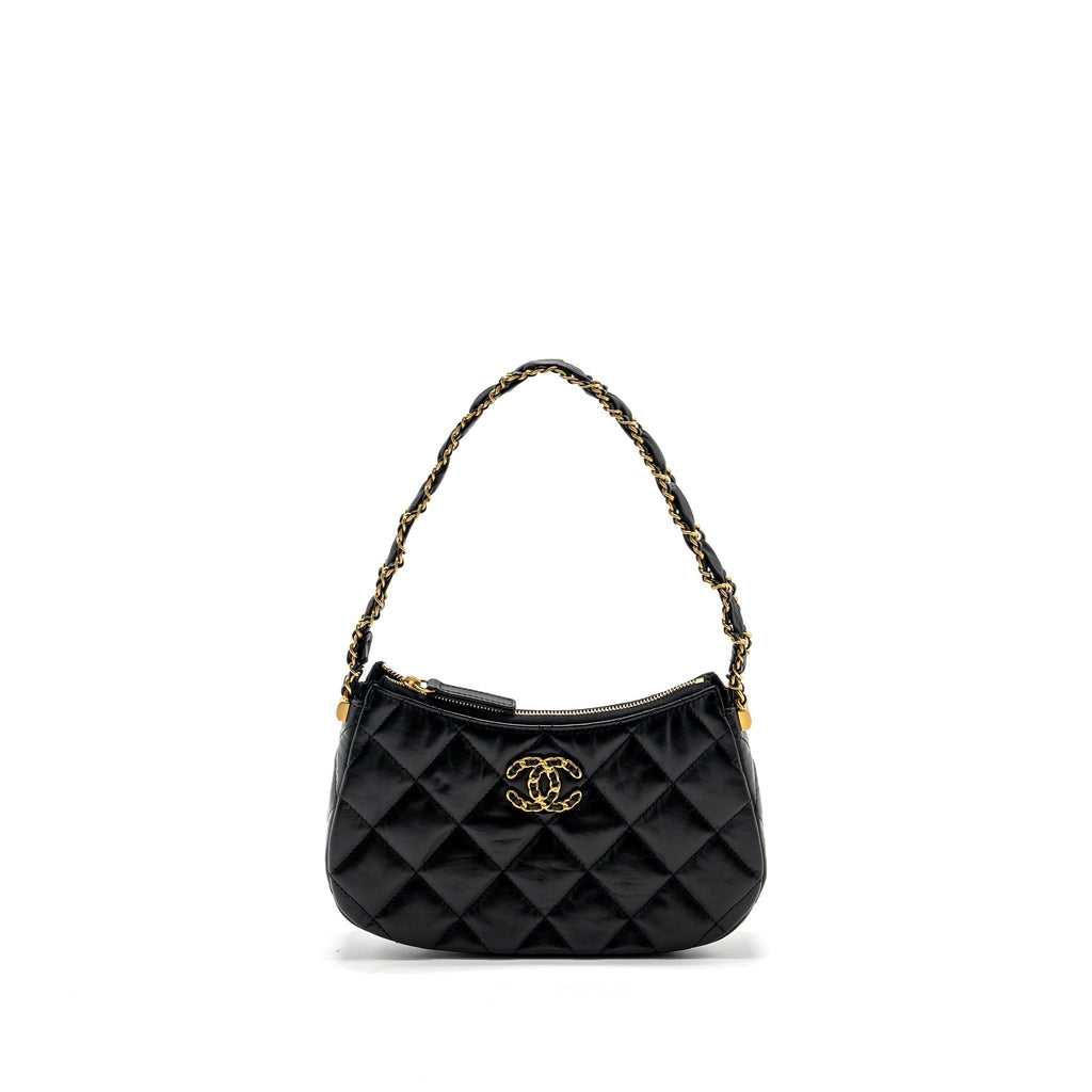 CHANEL 23K HOBO SHOULDER BAG CALFSKIN BLACK GHW (MICROCHIP)