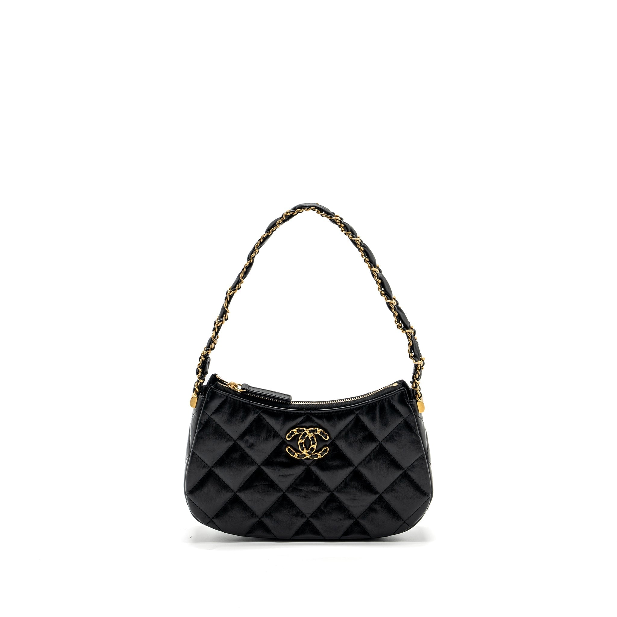CHANEL 23K HOBO SHOULDER BAG CALFSKIN BLACK GHW (MICROCHIP)
