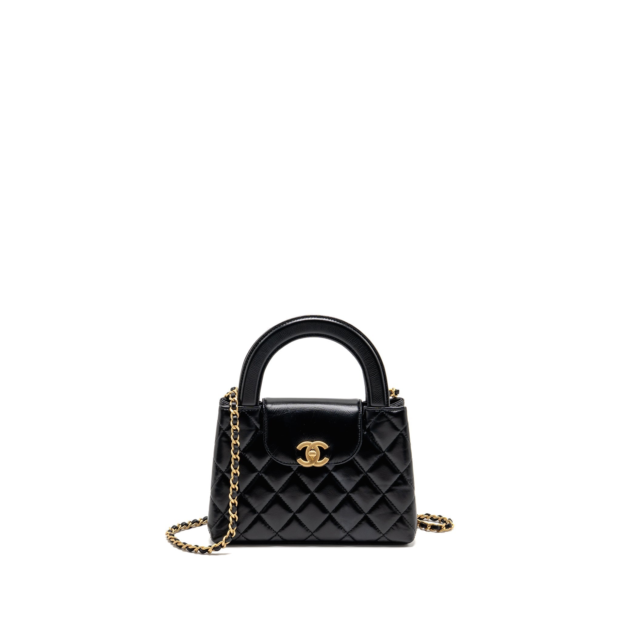 CHANEL MINI KELLY SHOPPING TOTE BAG CALFSKIN BLACK GHW (MICROCHIP)