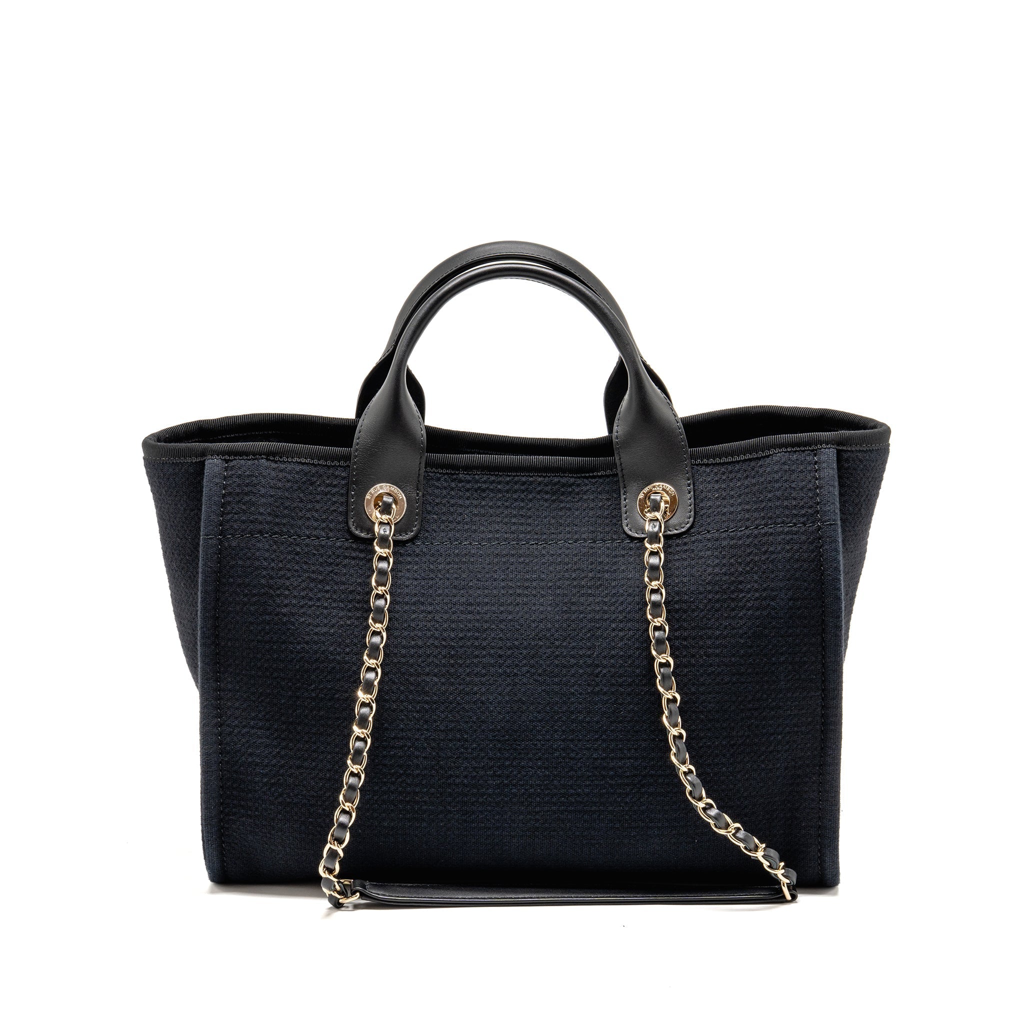CHANEL DEAUVILLE TOTE BAG CANVAS/CALFSKIN BLACK LGHW (MICROCHIP)