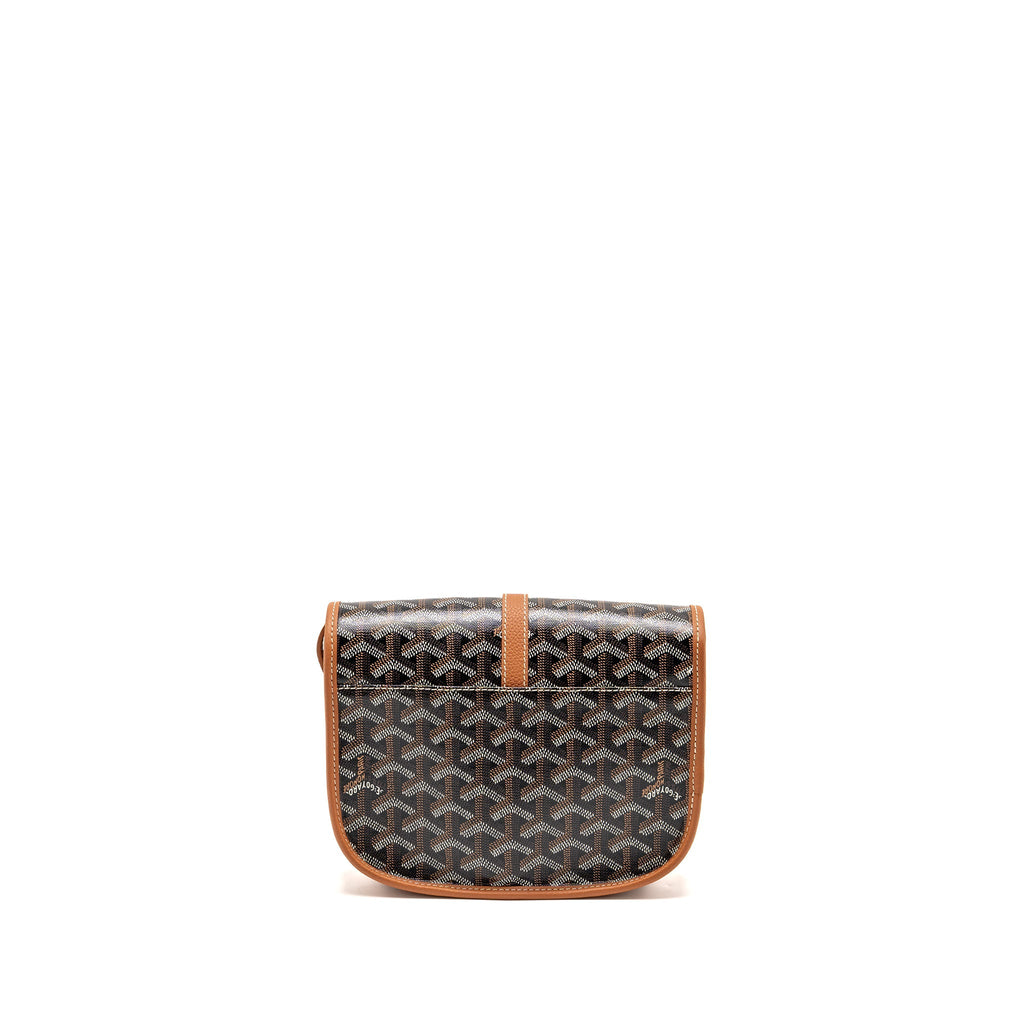 GOYARD BELVEDERE PM MESSENGER BAG GOYARDLINE CANVAS /CALFSKIN BLACK/TAN SHW
