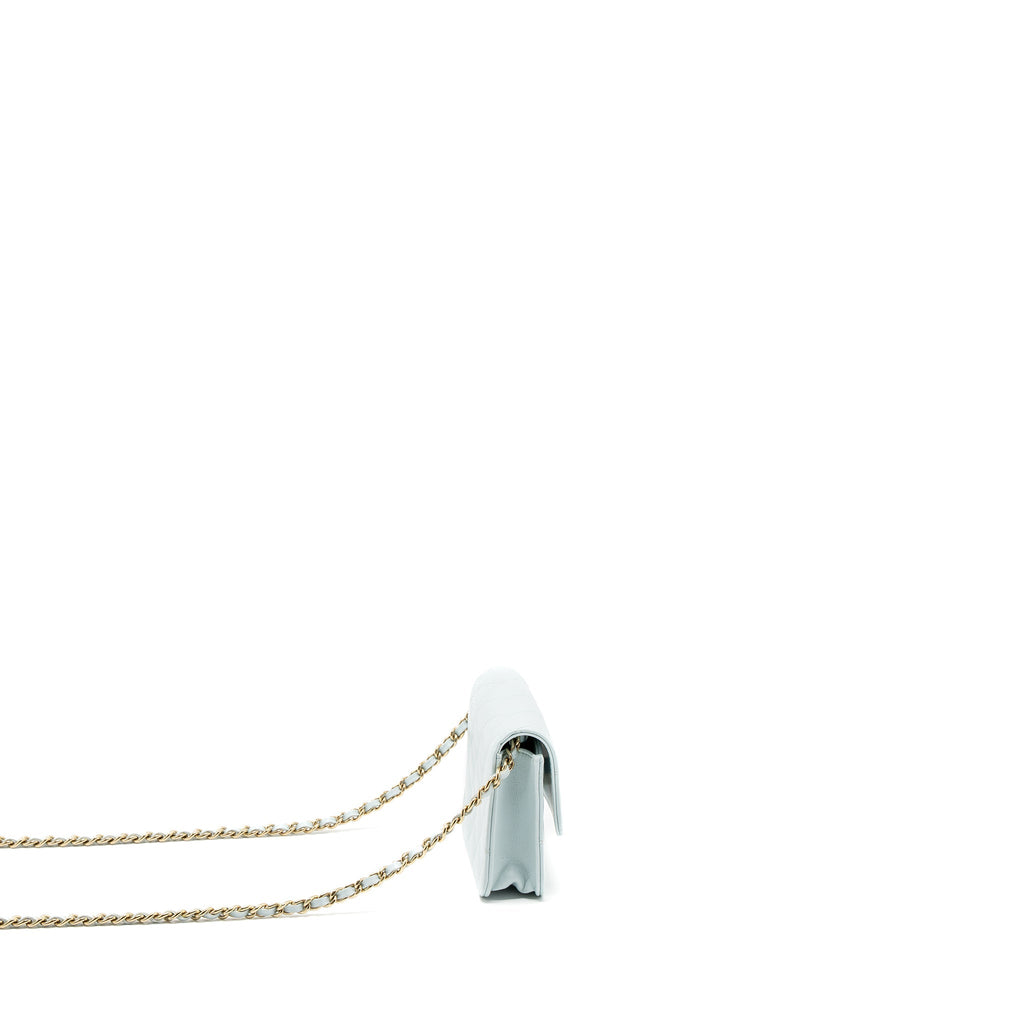 CHANEL MINI FLAP BAG RIBBON CHAINS LAMBSKIN LIGHT BLUE LGHW