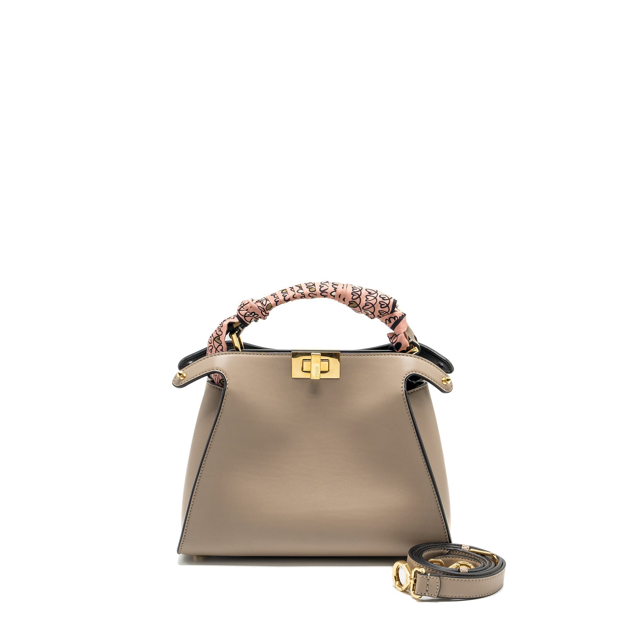 FENDI PEEKABOO HANDLE BAG CALFSKIN DOVE/BLACK GHW