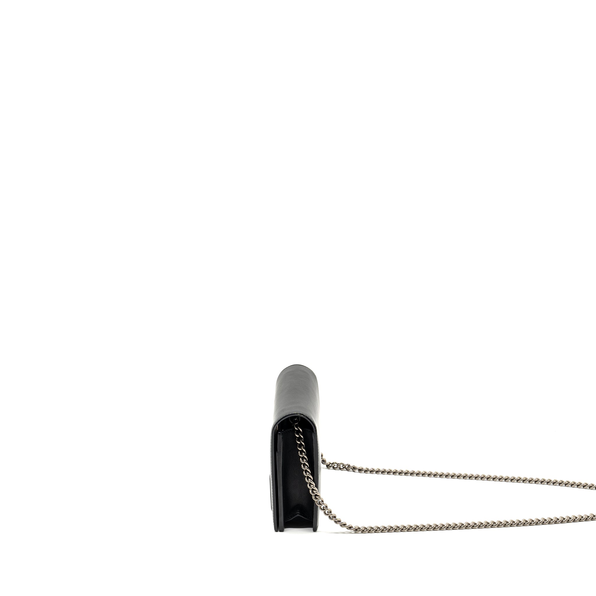 GUCCI FLAP WALLET ON CHAIN CALFSKIN BLACK SHW