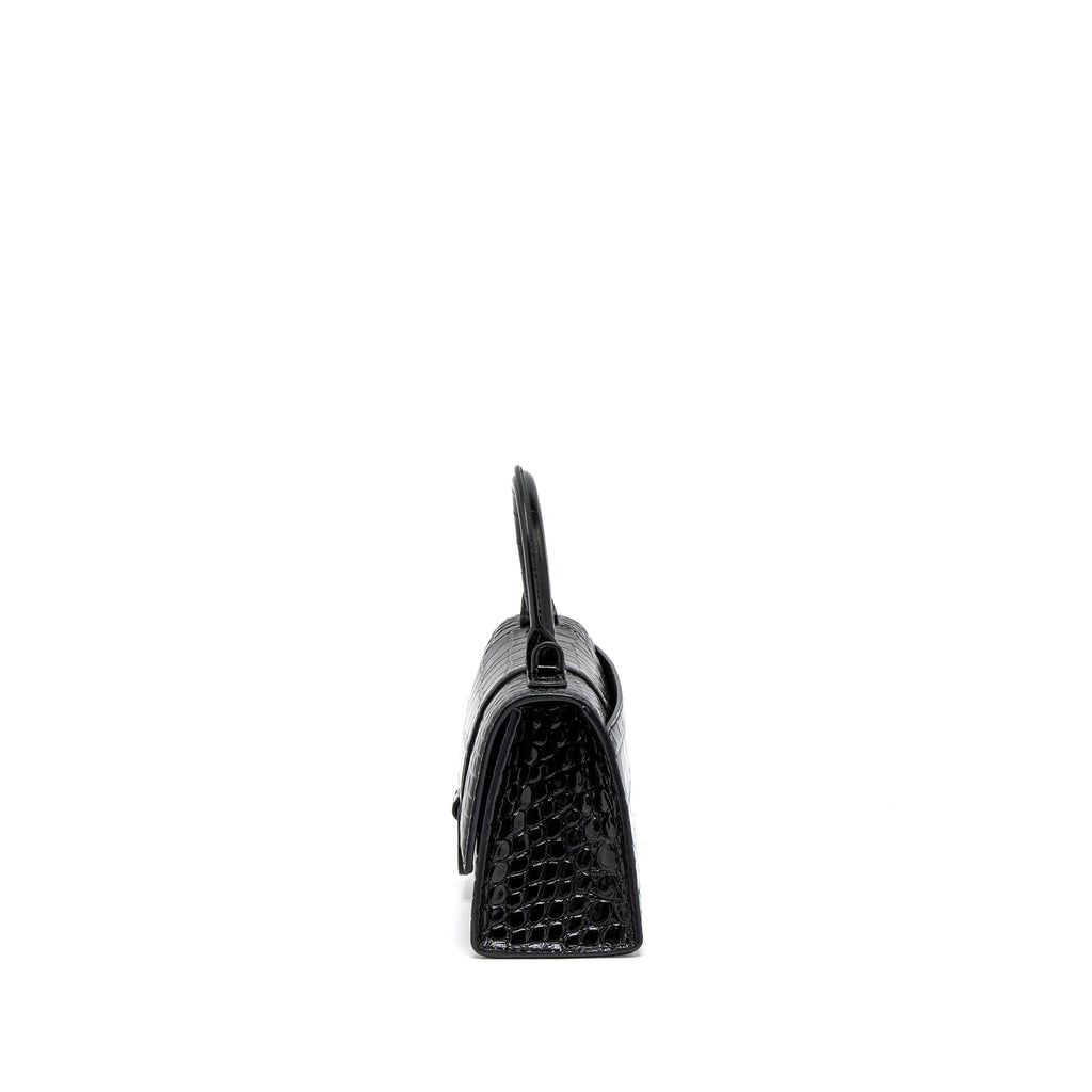 BALENCIAGA HOURGLASS XS CROC-EMBOSSED CALFSKIN SO BLACK