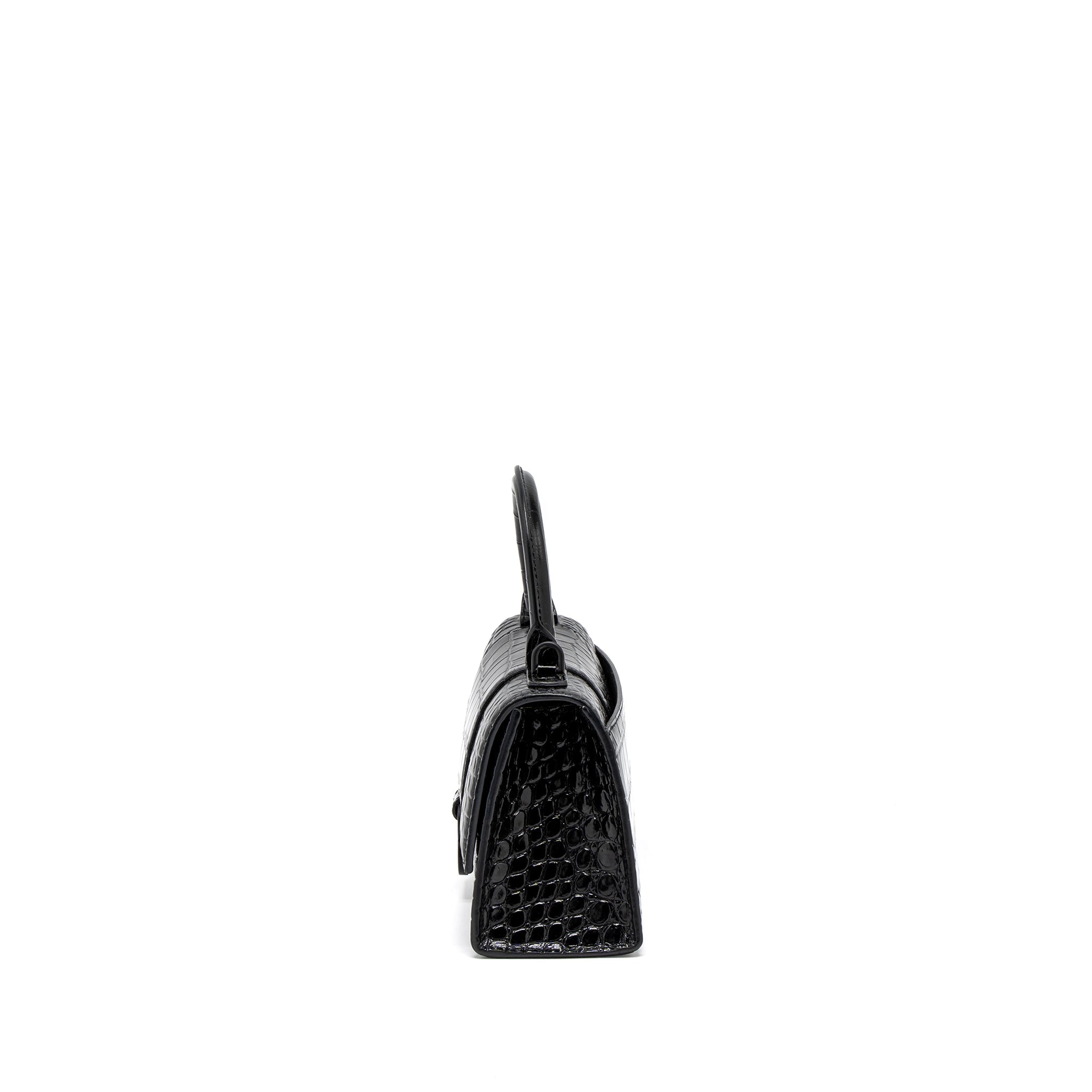BALENCIAGA HOURGLASS XS CROC-EMBOSSED CALFSKIN SO BLACK