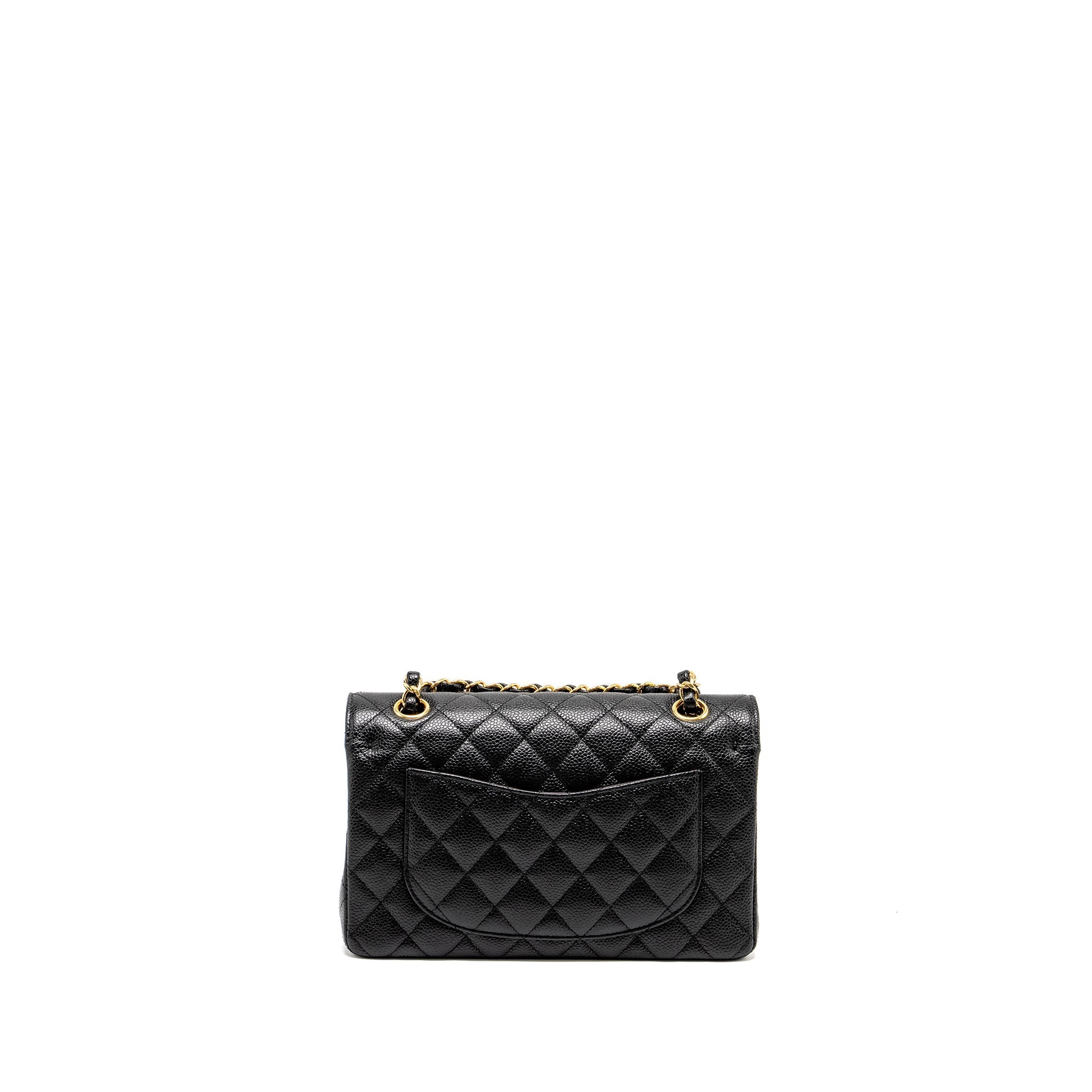 CHANEL SMALL CLASSIC DOUBLE FLAP BAG CAVIAR BLACK GHW (MICROCHIP)