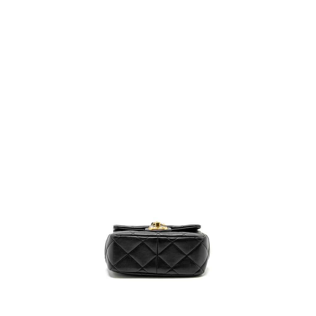 CHANEL 23C ROUND HANDLE MINI SQUARE FLAP BAG LAMBSKIN BLACK GHW (MICROCHIP)