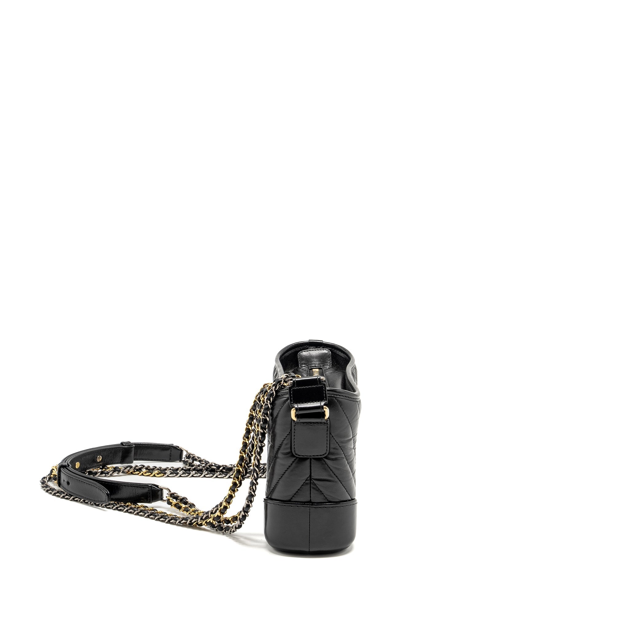 CHANEL SMALL CHEVRON GABRIELLE HOBO BAG CALFSKIN BLACK MULTICOLOUR HARDWARE