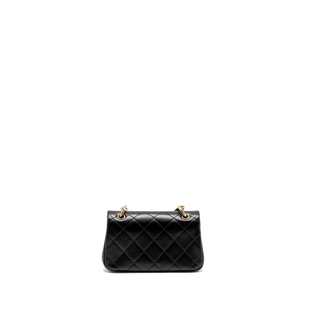 CHANEL ENAMEL CC LOGO QUILTED RECTANGULAR FLAP BAG LAMBSKIN BLACK LGHW