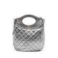 CHANEL 31 BAG QUILTED CRUMPLED CALFSKIN METALLIC SILVER SHW