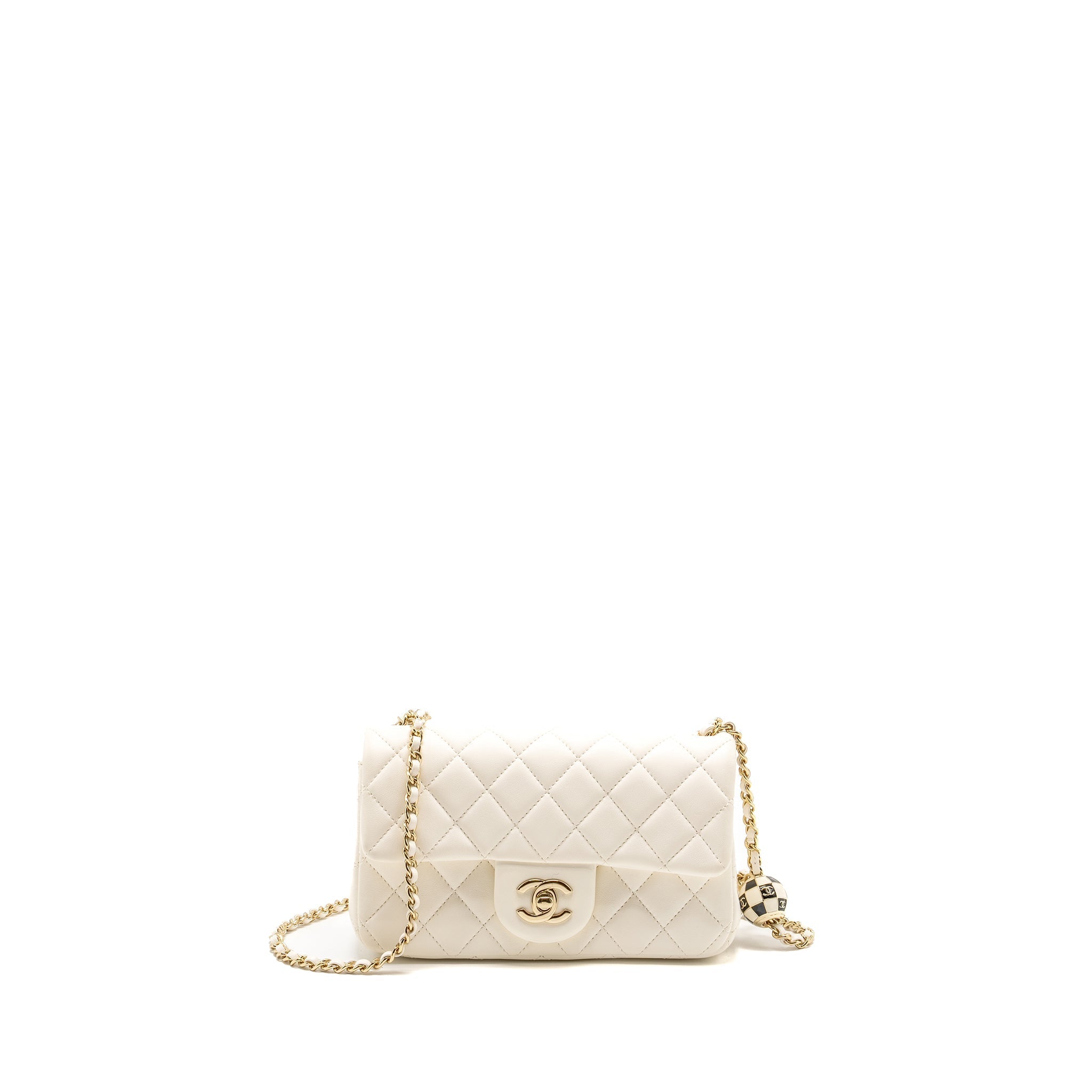 CHANEL 23C PEARL CRUSH MINI RECTANGULAR FLAP BAG LAMBSKIN WHITE LGHW (MICROCHIP)