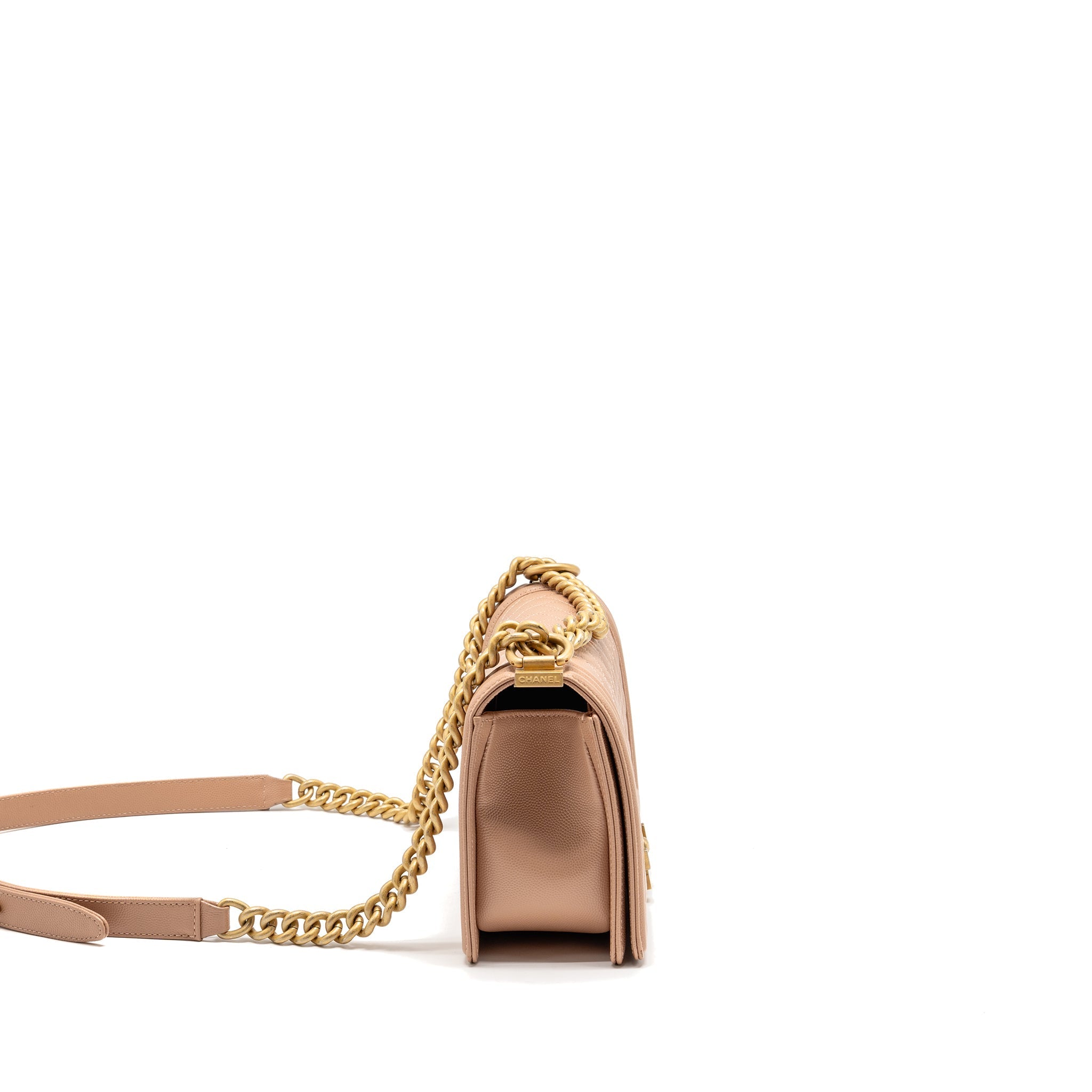 CHANEL MEDIUM BOY BAG GRAINED CALFSKIN BEIGE GHW