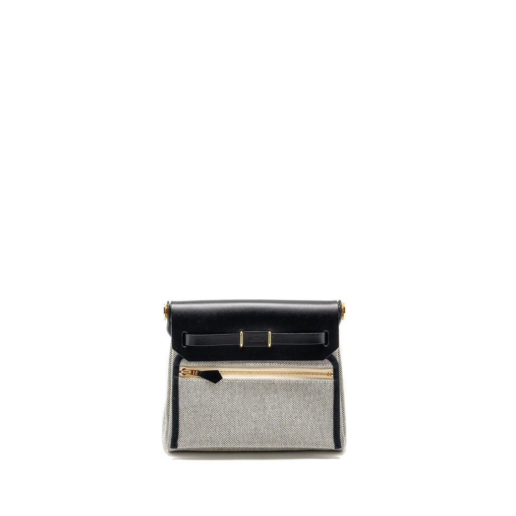 HERMES HERBAG MINI CANVAS/COWHIDE BLACK ECRU GHW