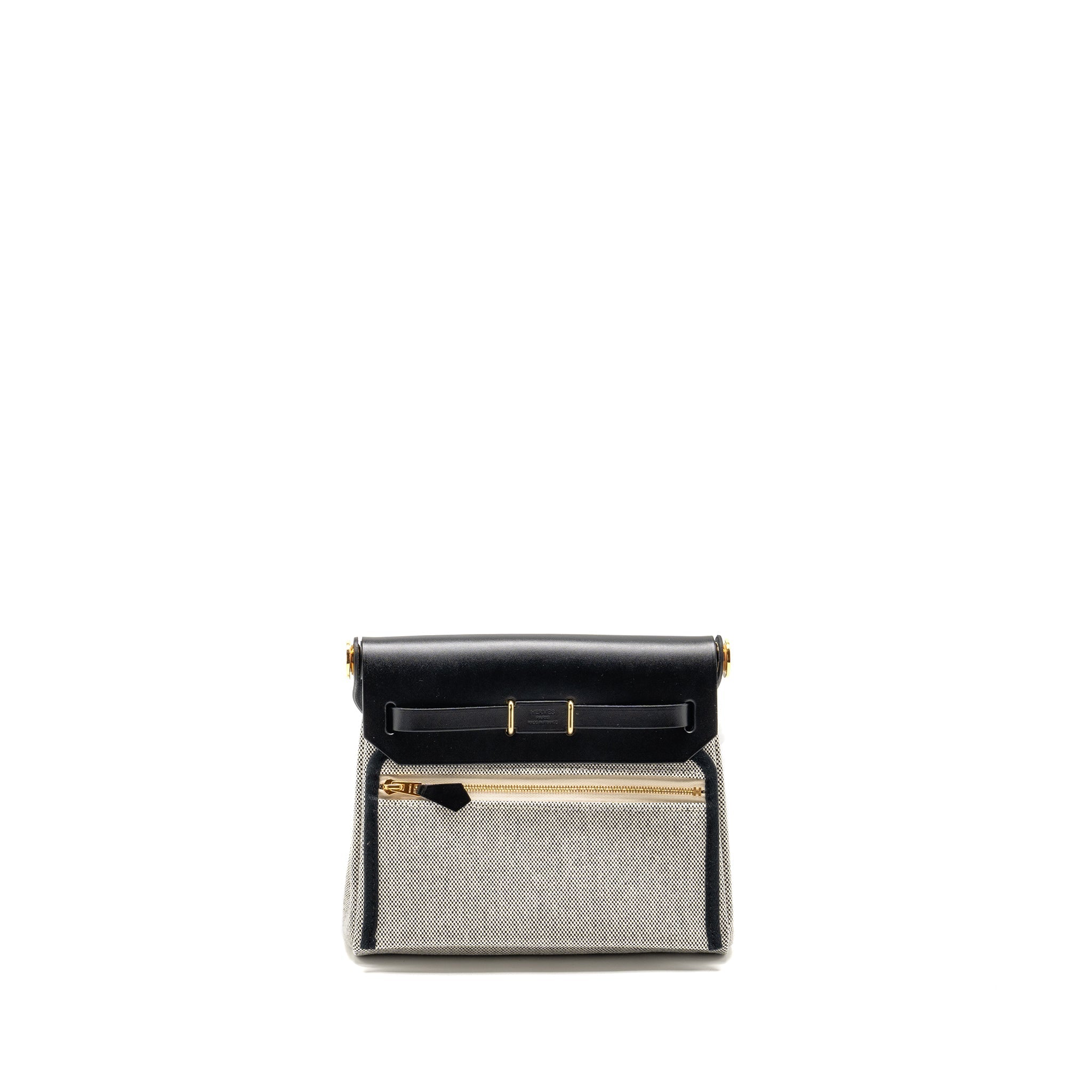 HERMES HERBAG MINI CANVAS/COWHIDE BLACK ECRU GHW