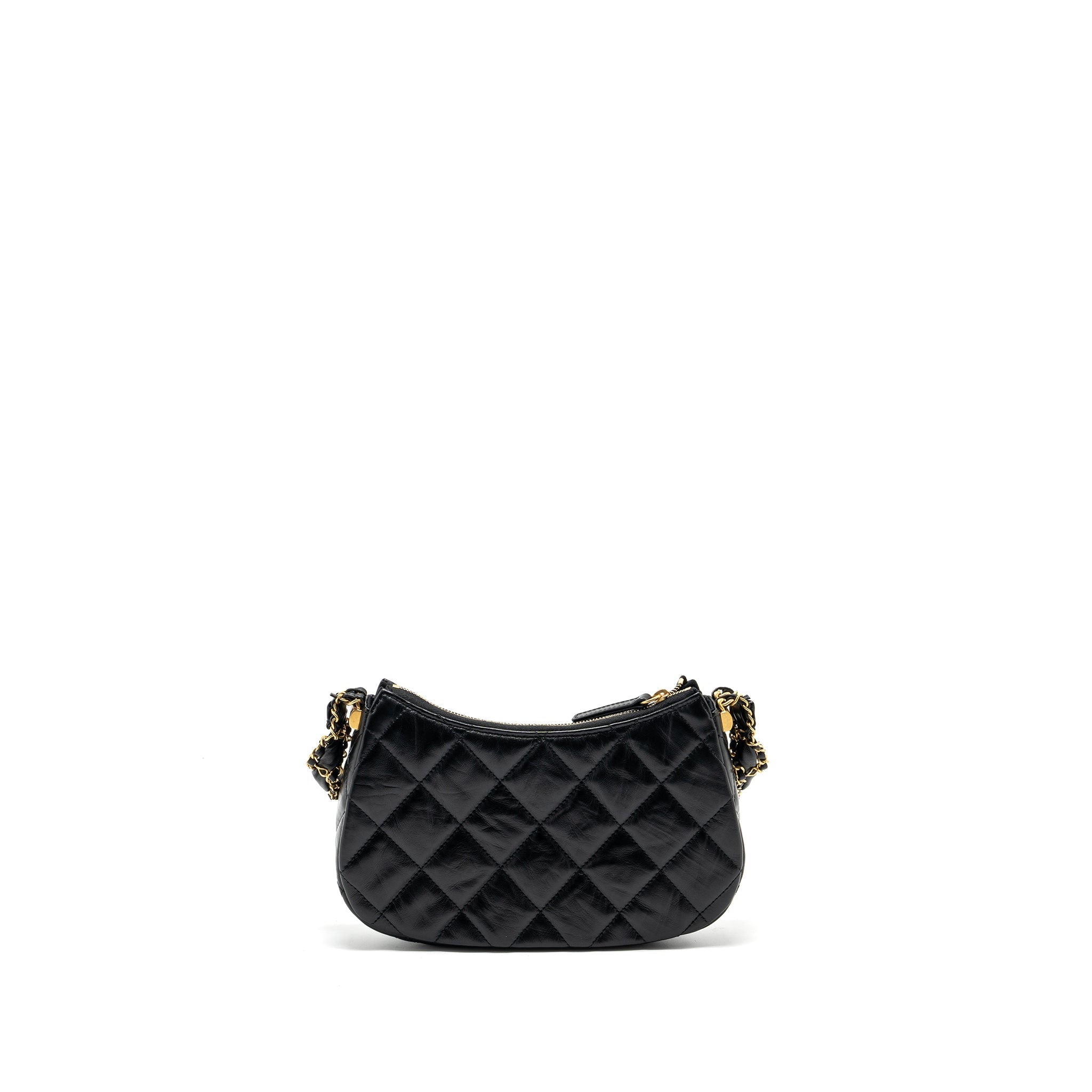 CHANEL 23K HOBO SHOULDER BAG CALFSKIN BLACK GHW (MICROCHIP)