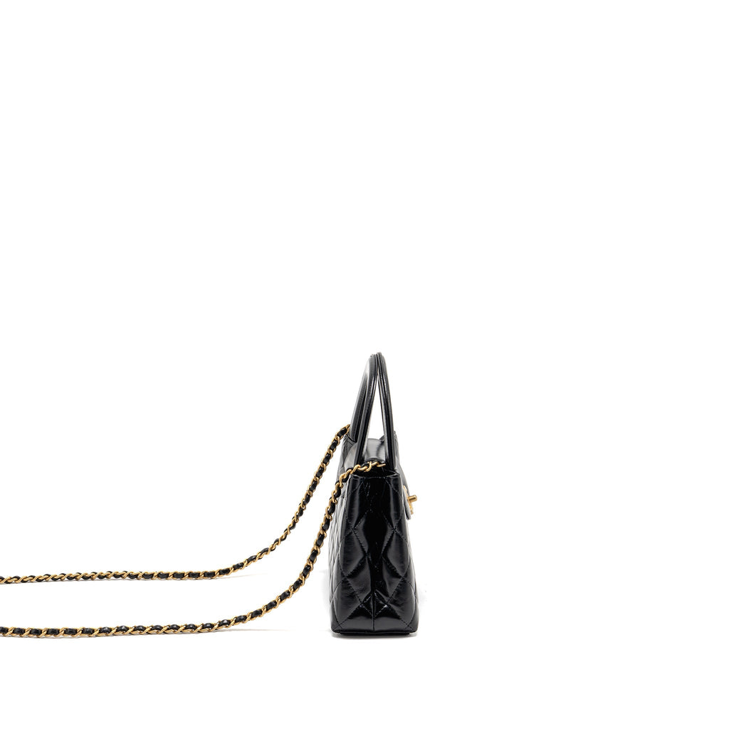CHANEL MINI KELLY SHOPPING TOTE BAG CALFSKIN BLACK GHW (MICROCHIP)