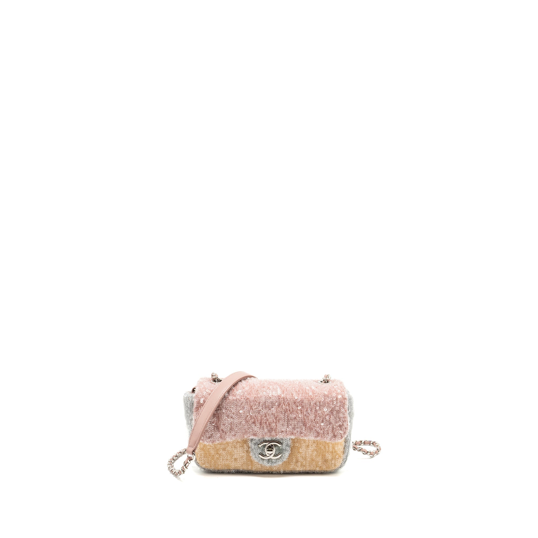 CHANEL 18S MINI WATERFALL FLAP BAG SEQUIN PINK/BLUE/YELLOW SHW
