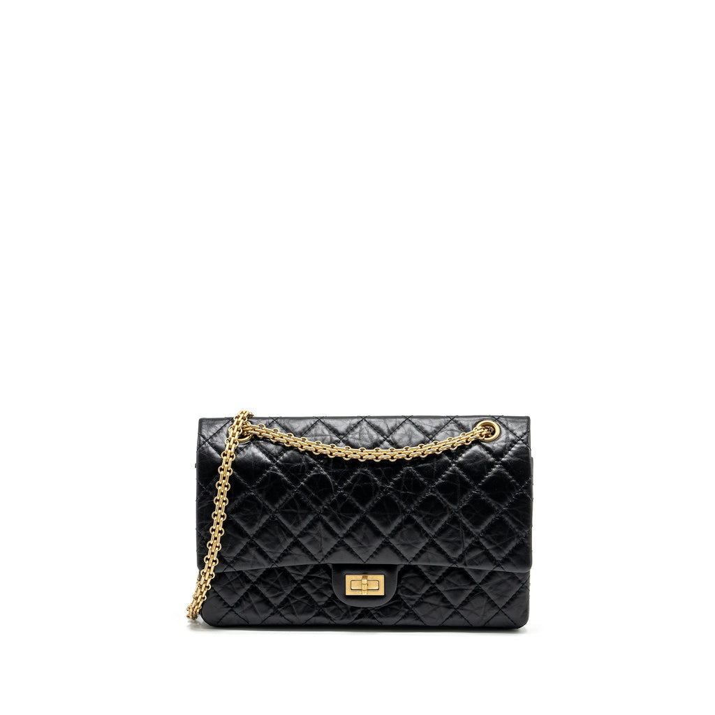 CHANEL LARGE 2.55 REISSUE FLAP BAG AGED CALFSKIN BLACK GHW