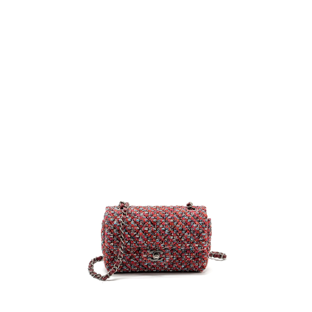 CHANEL MINI RECTANGULAR FLAP BAG TWEED MULTICOLOUR RUTHENIUM HARDWARE(MICROCHIP)