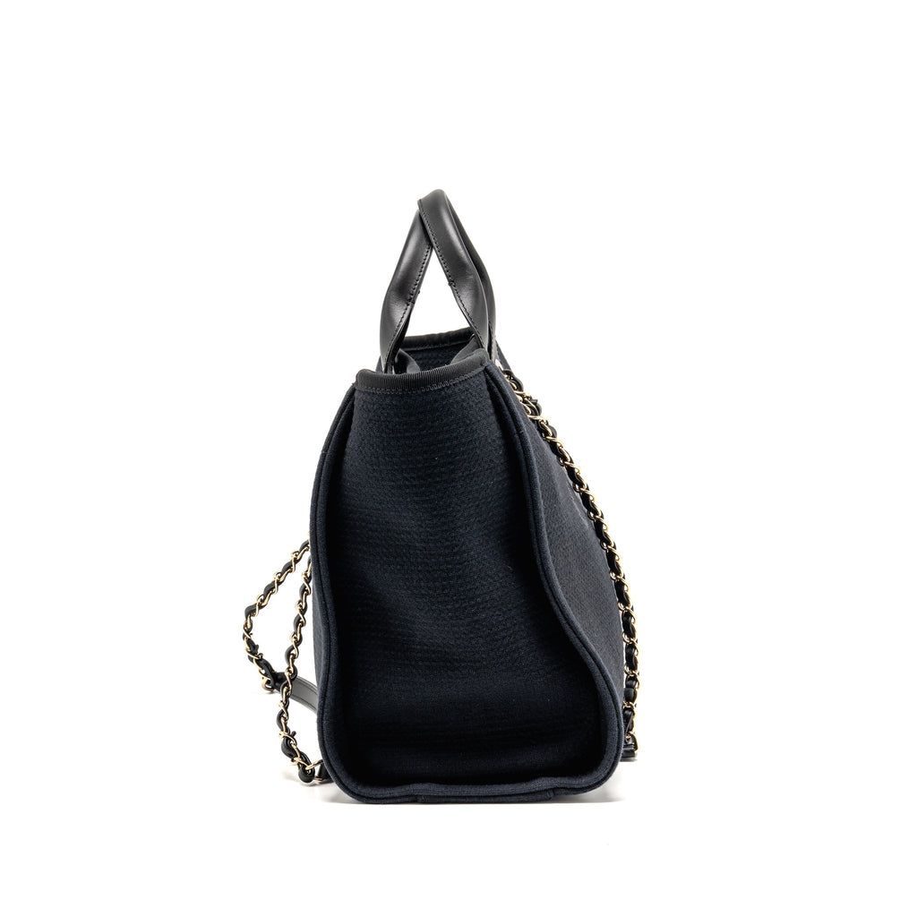 CHANEL DEAUVILLE TOTE BAG CANVAS/CALFSKIN BLACK LGHW (MICROCHIP)