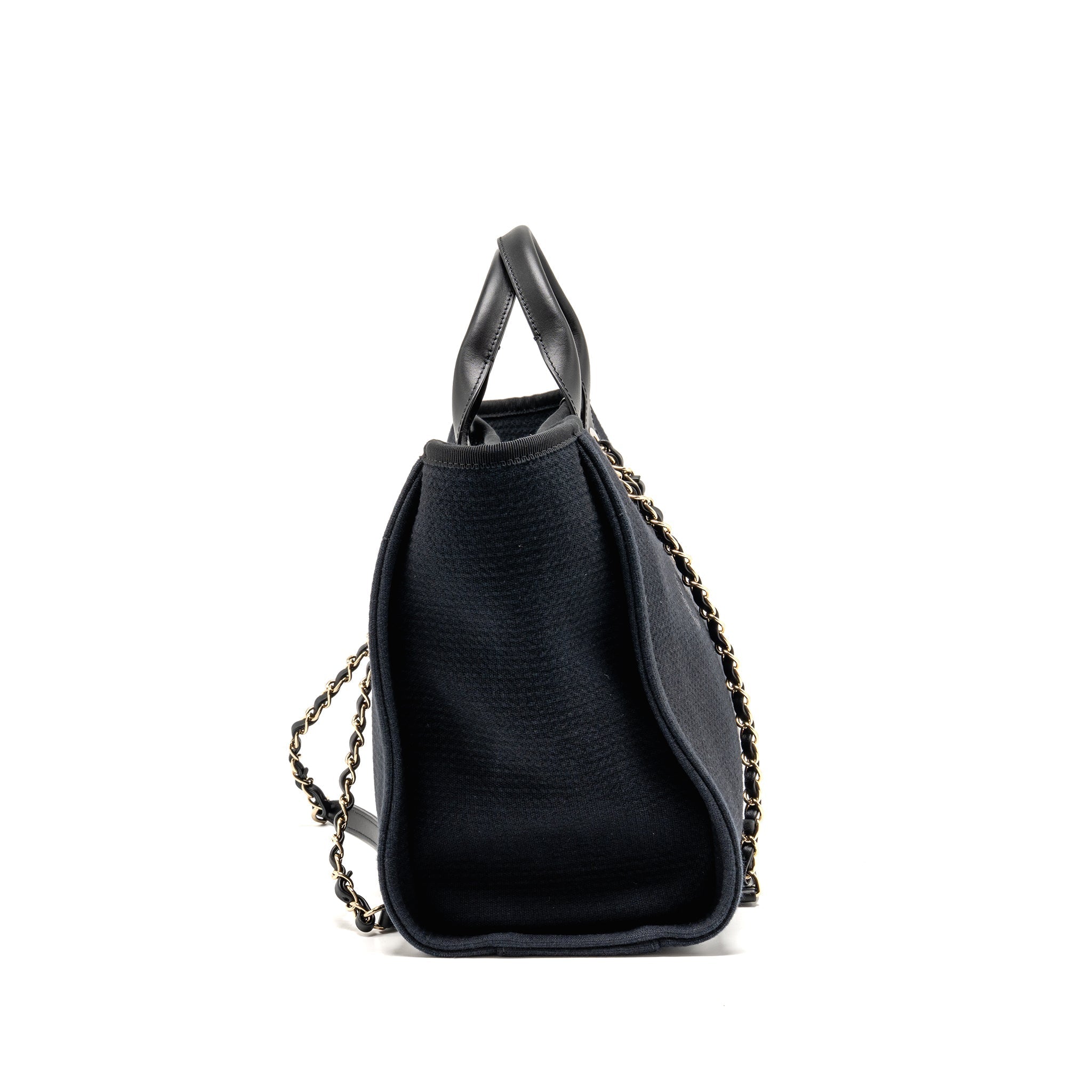 CHANEL DEAUVILLE TOTE BAG CANVAS/CALFSKIN BLACK LGHW (MICROCHIP)