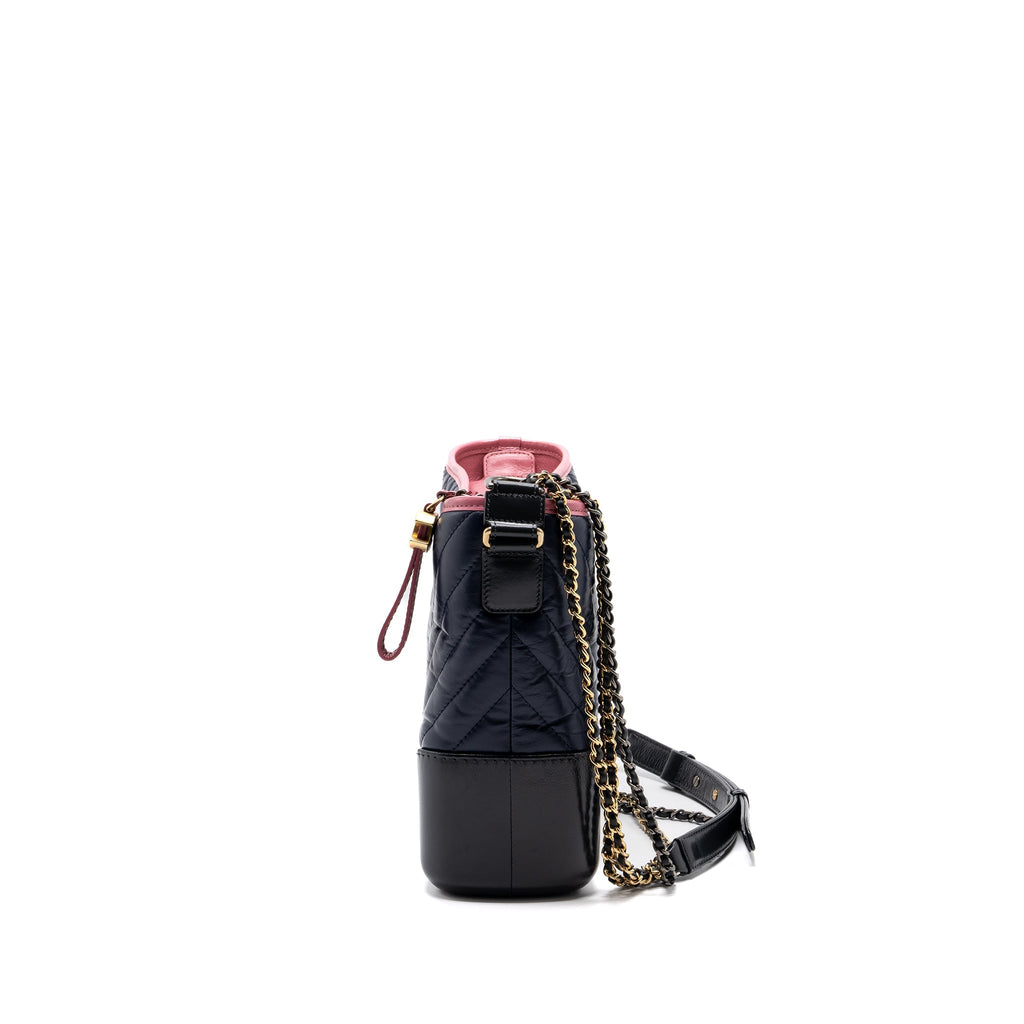 CHANEL LARGE GABRIELLE HOBO BAG CHEVRON CALFSKIN MULTICOLOR DARK BLUE/ DARK GREY / PINK WITH MULTICOLOURED HARDWARE