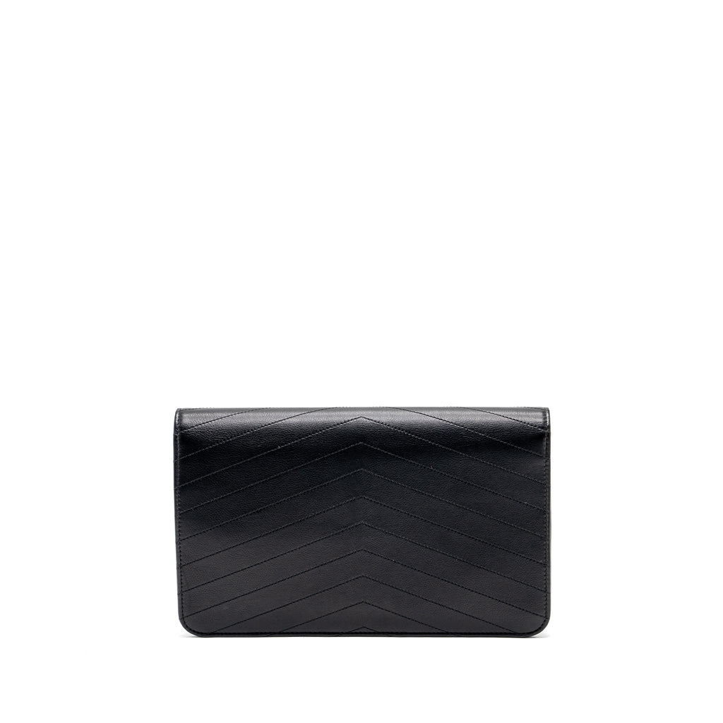 CHANEL VOYAGE CHEVRON CLUTCH CALFSKIN BLACK GHW