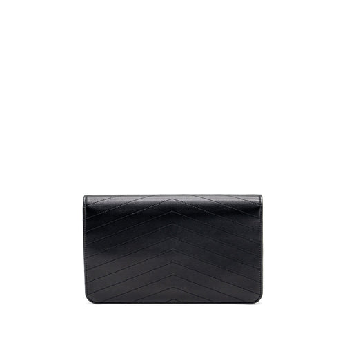 CHANEL VOYAGE CHEVRON CLUTCH CALFSKIN BLACK GHW