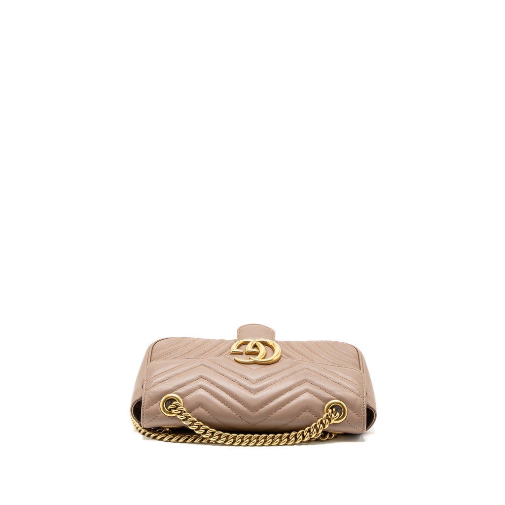 GUCCI SMALL GG MARMONT BAG CALFSKIN BEIGE BRUSHED GHW