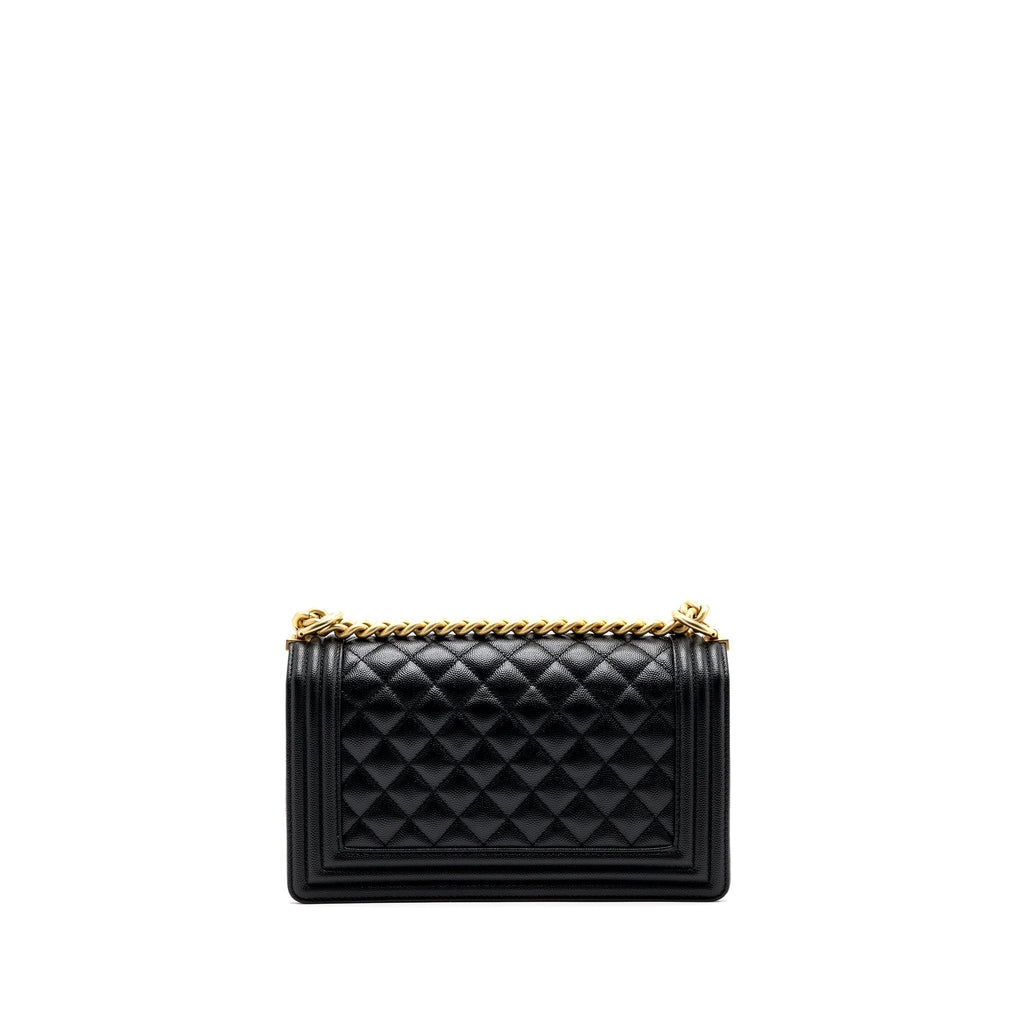 CHANEL MEDIUM BOY BAG CAVIAR BLACK BRUSHED GHW (MICROCHIP )