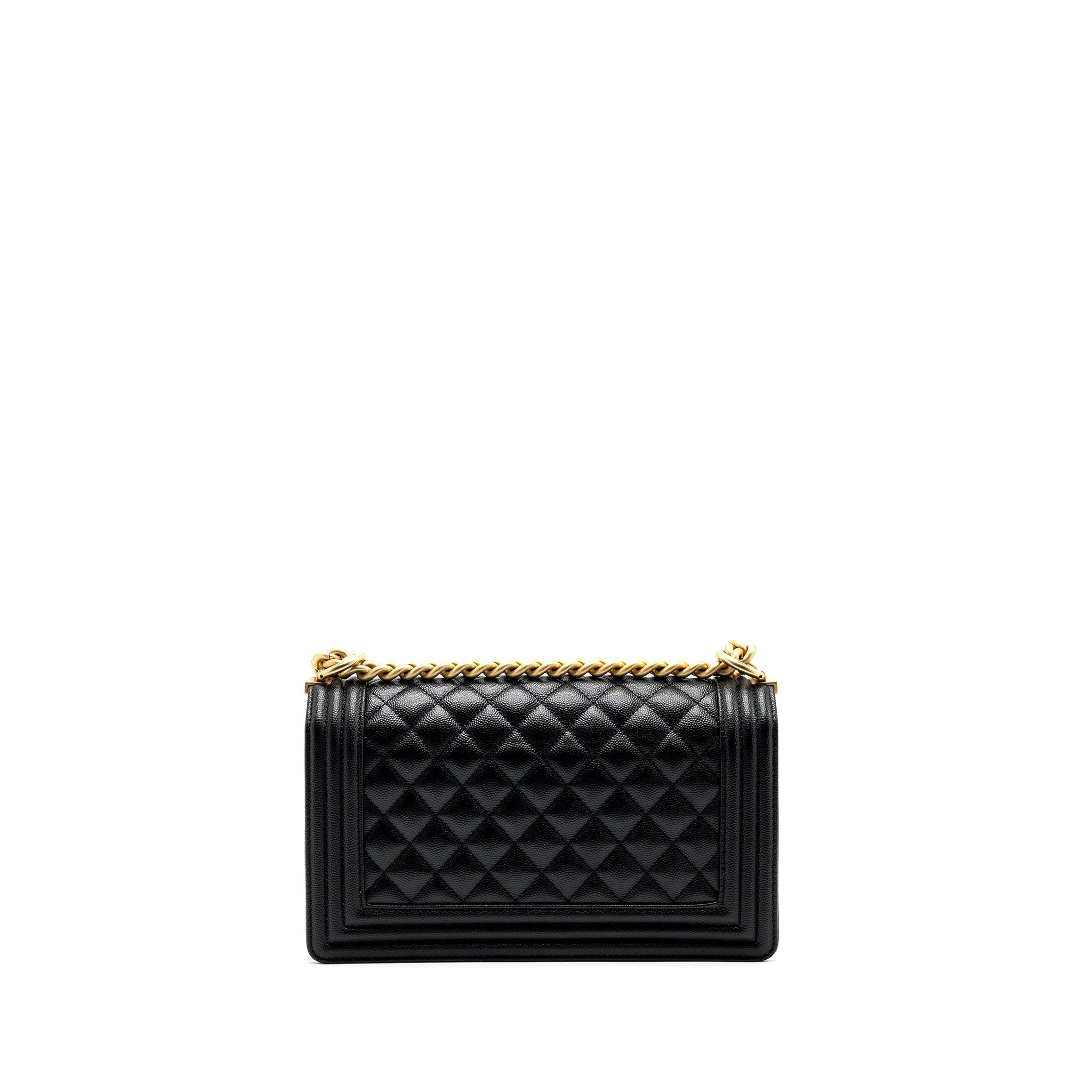 CHANEL MEDIUM BOY BAG CAVIAR BLACK BRUSHED GHW (MICROCHIP )