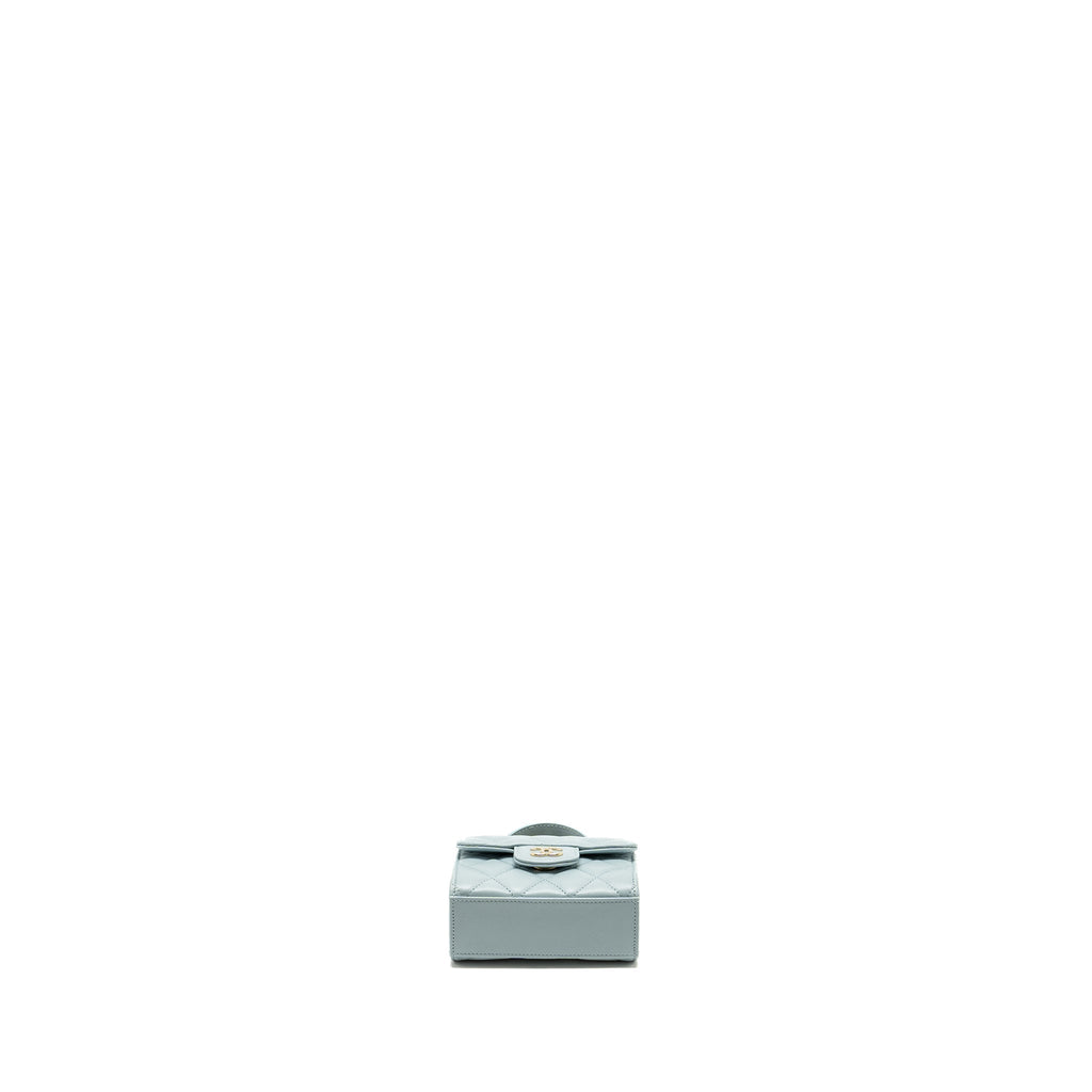 CHANEL TOP HANDLE MINI FLAP BAG LAMBSKIN LIGHT BLUE LGHW