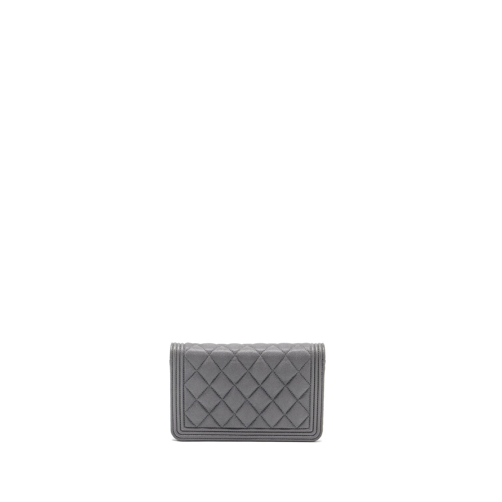 CHANEL BOY WALLET ON CHAIN CAVIAR GREY LGHW