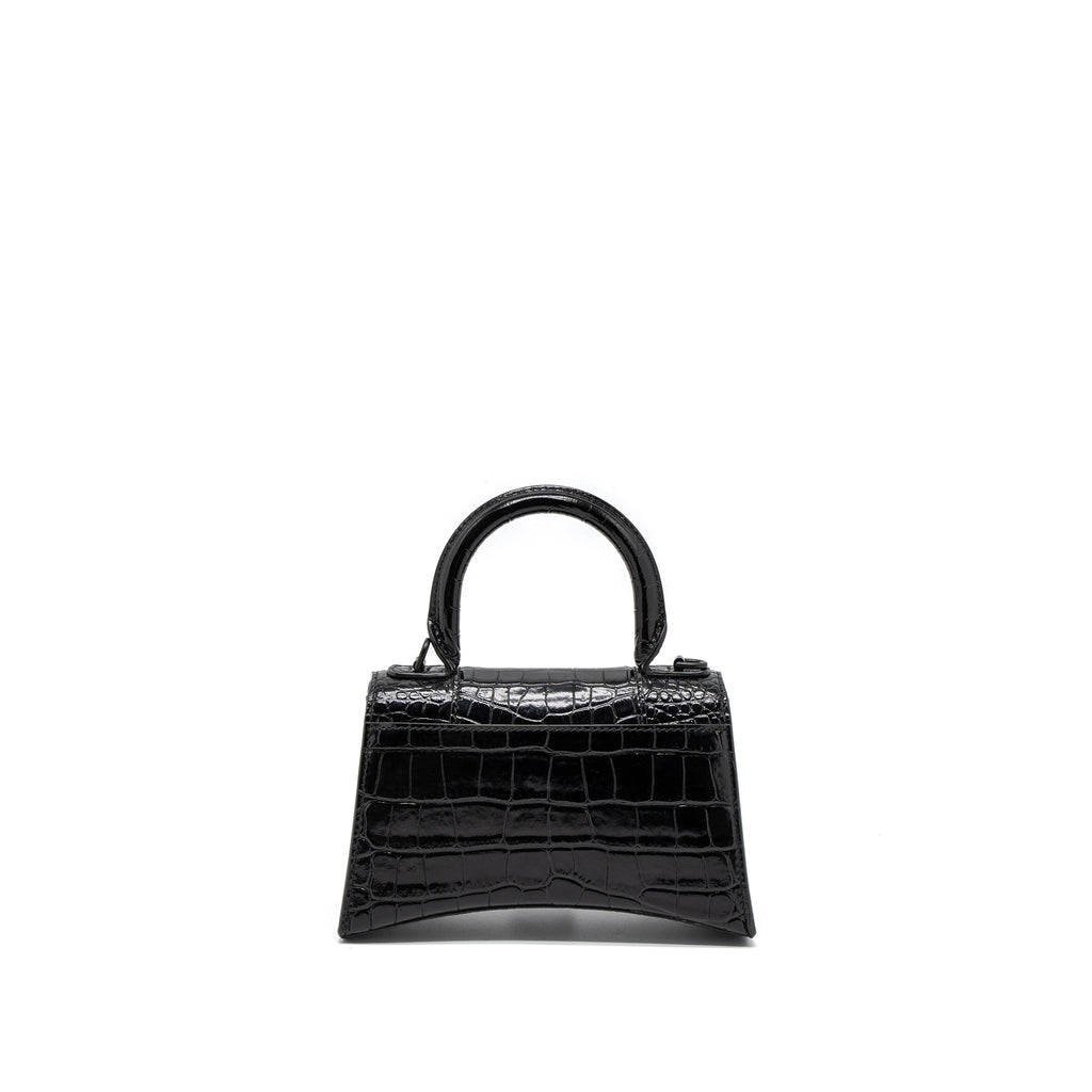 BALENCIAGA HOURGLASS XS CROC-EMBOSSED CALFSKIN SO BLACK