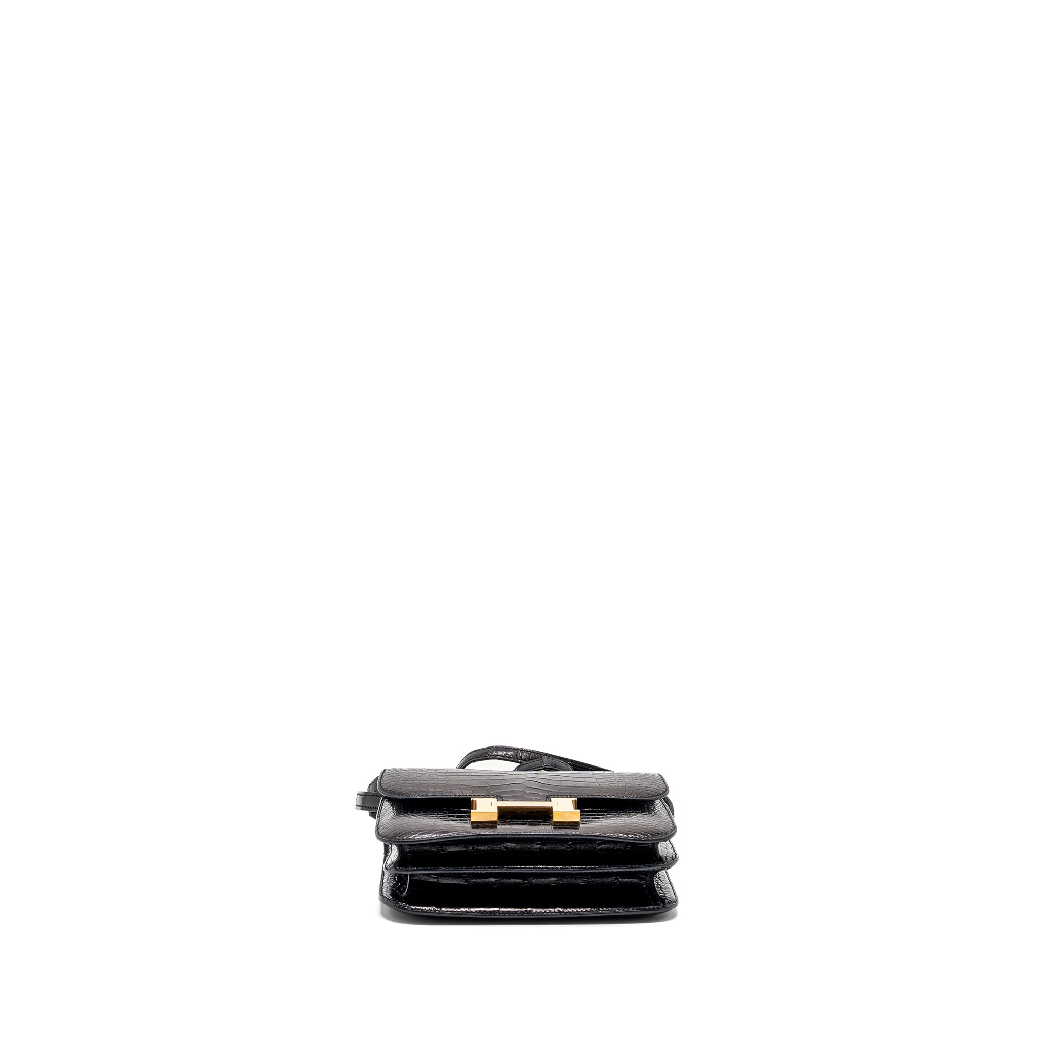 HERMES MINI CONSTANCE ALLIGATOR MISSISSIPPIENSIS SHINY BLACK GHW
