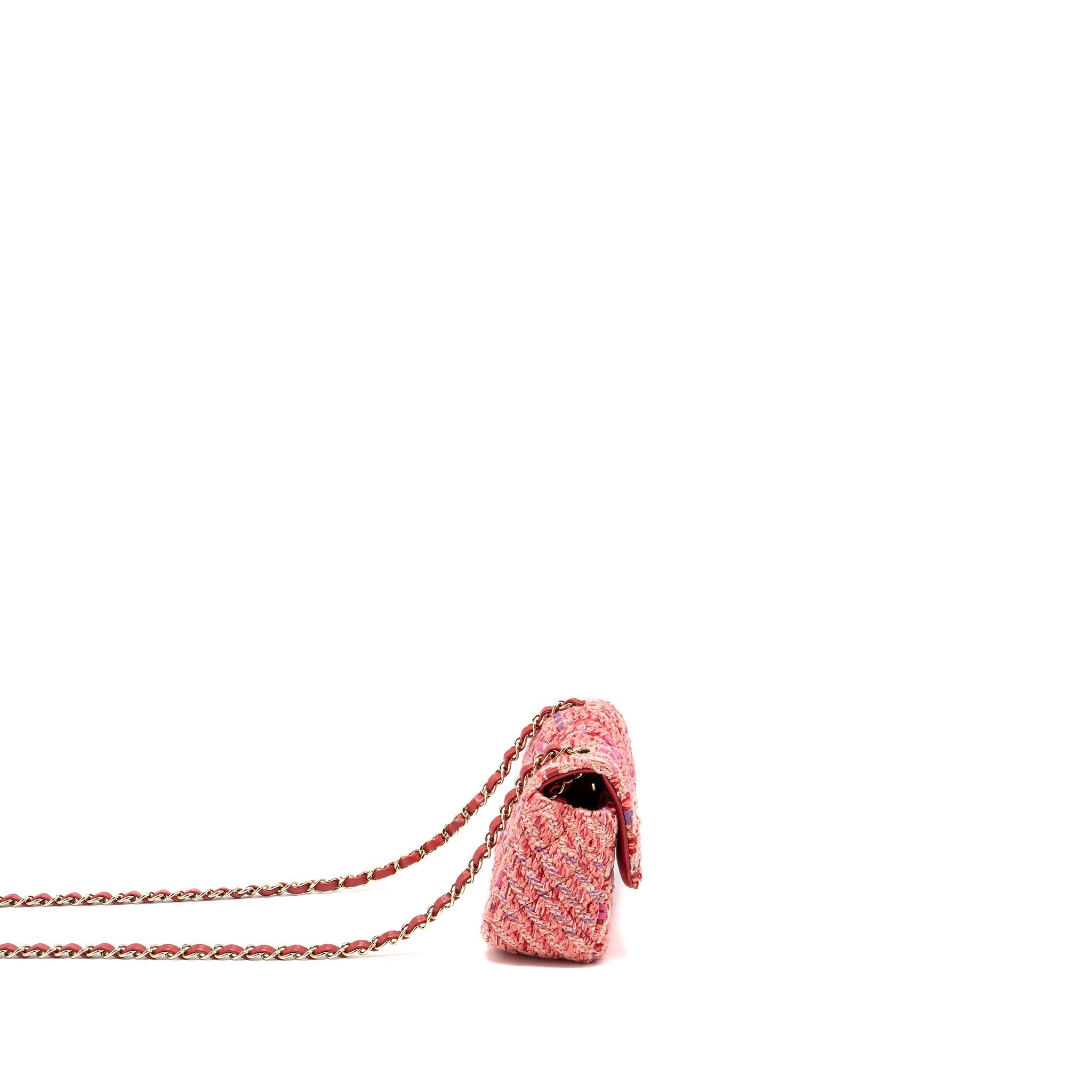 CHANEL MINI RECTANGULAR FLAP BAG TWEED MULTICOLOUR PINK LGHW (MICROCHIP)