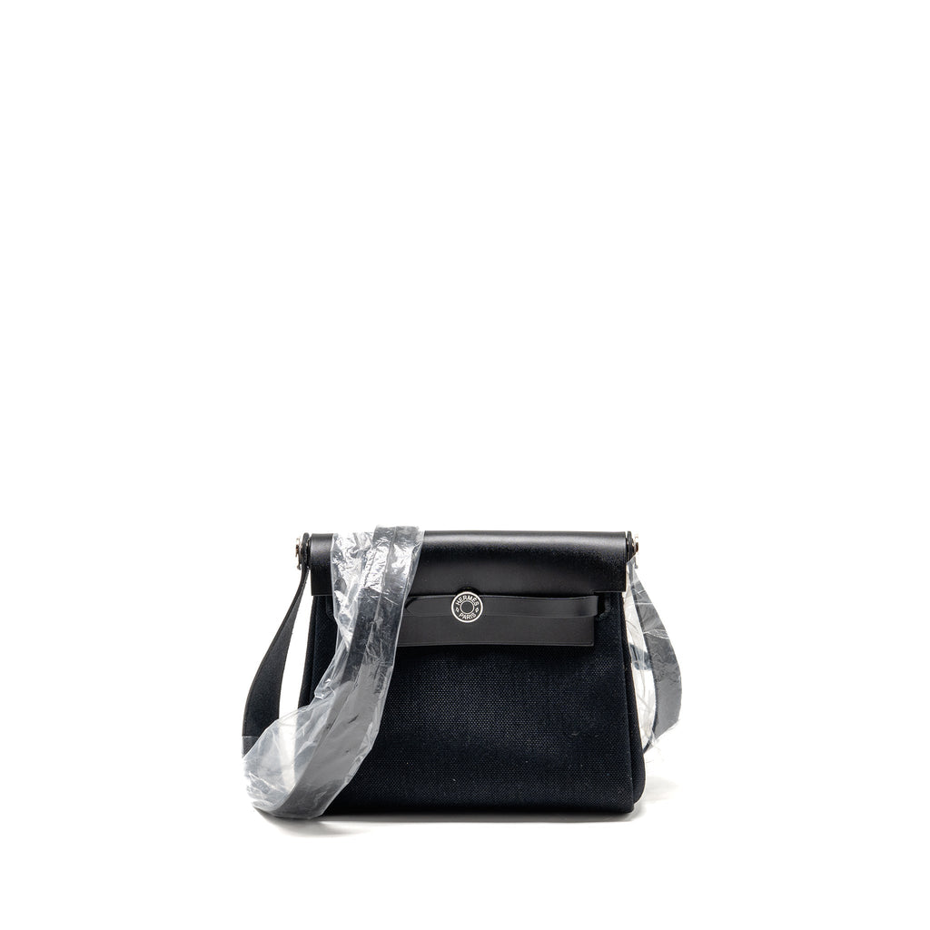 HERMES MINI HERBAG CANVAS / HUNTER LEATHER BLACK SHW