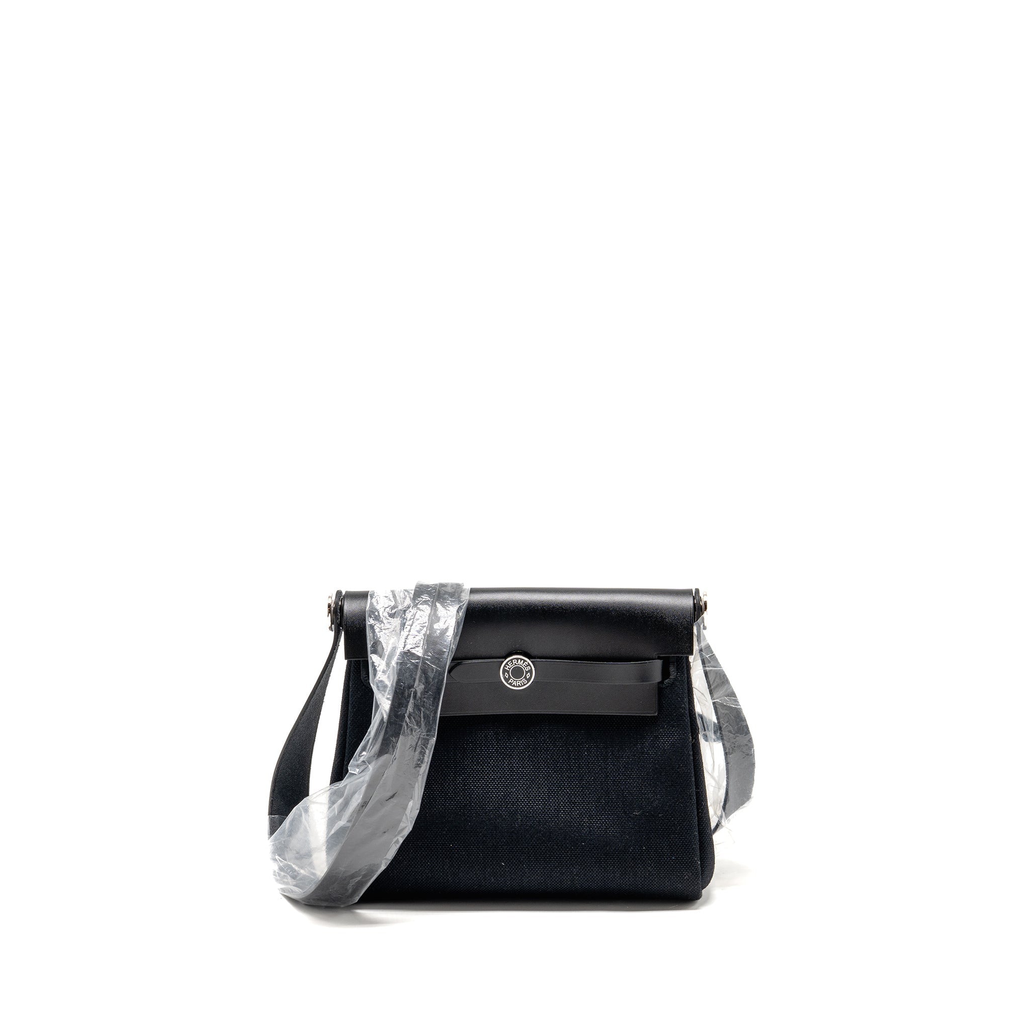 HERMES MINI HERBAG CANVAS / HUNTER LEATHER BLACK SHW