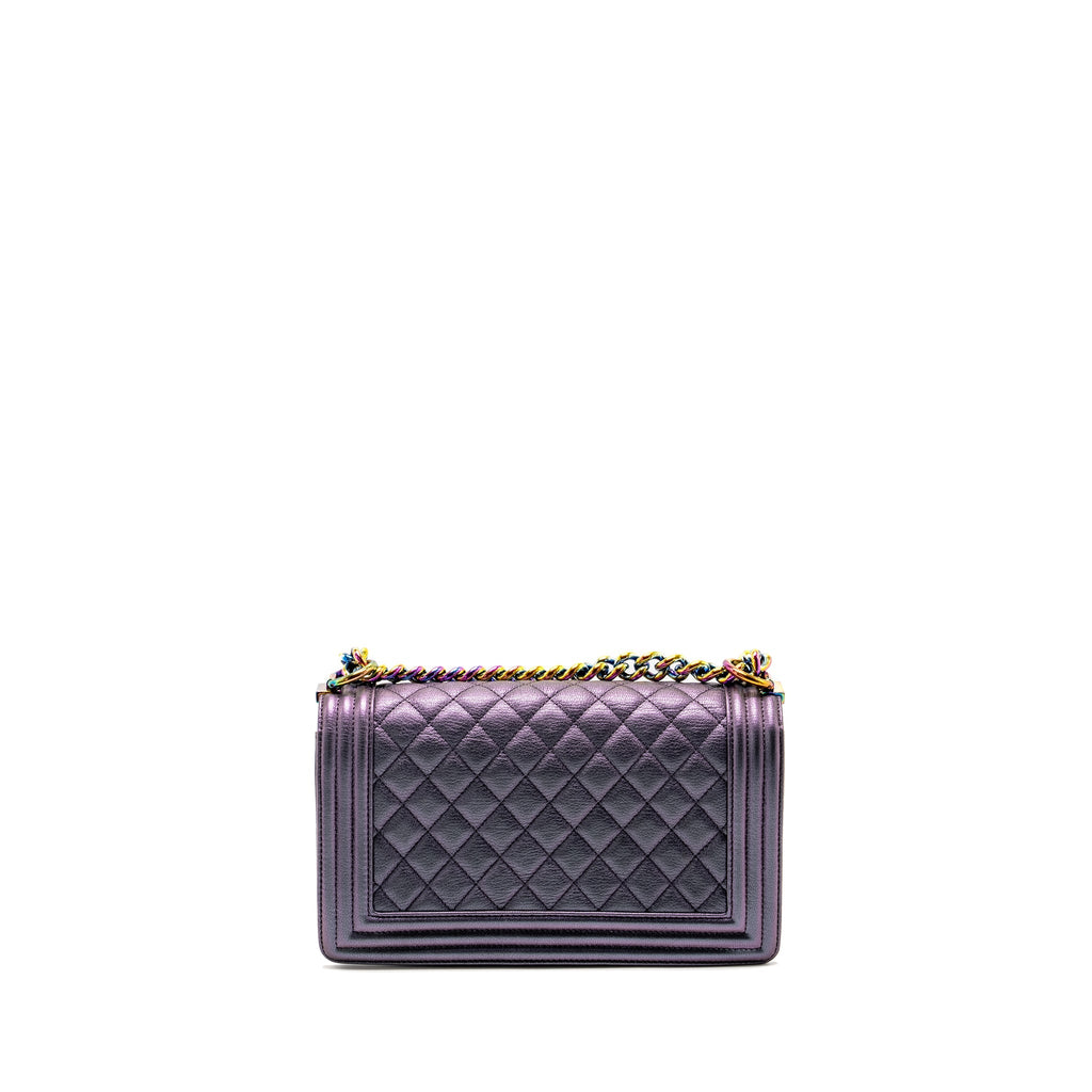 CHANEL MEDIUM BOY BAG GOATSKIN IRIDESCENT PURPLE MULTICOLOUR HARDWARE