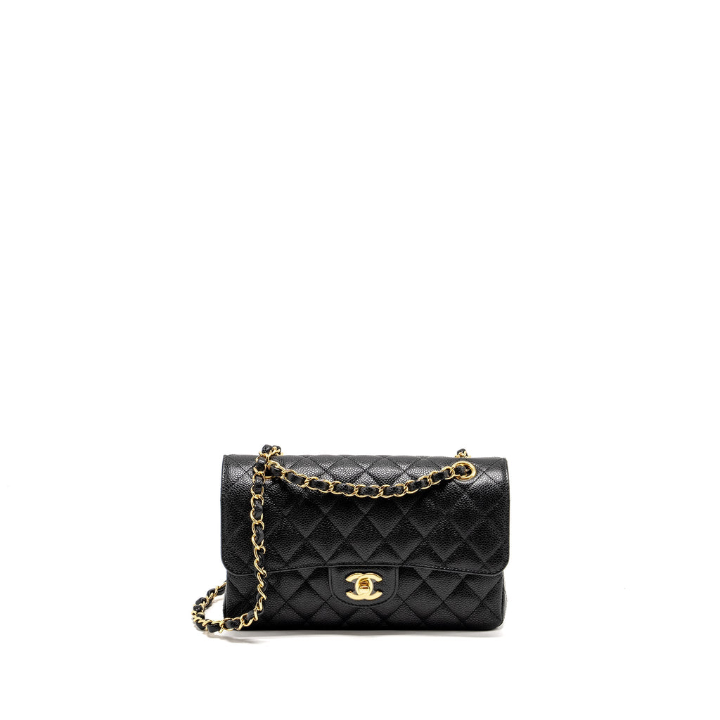 CHANEL SMALL CLASSIC DOUBLE FLAP BAG CAVIAR BLACK GHW (MICROCHIP)