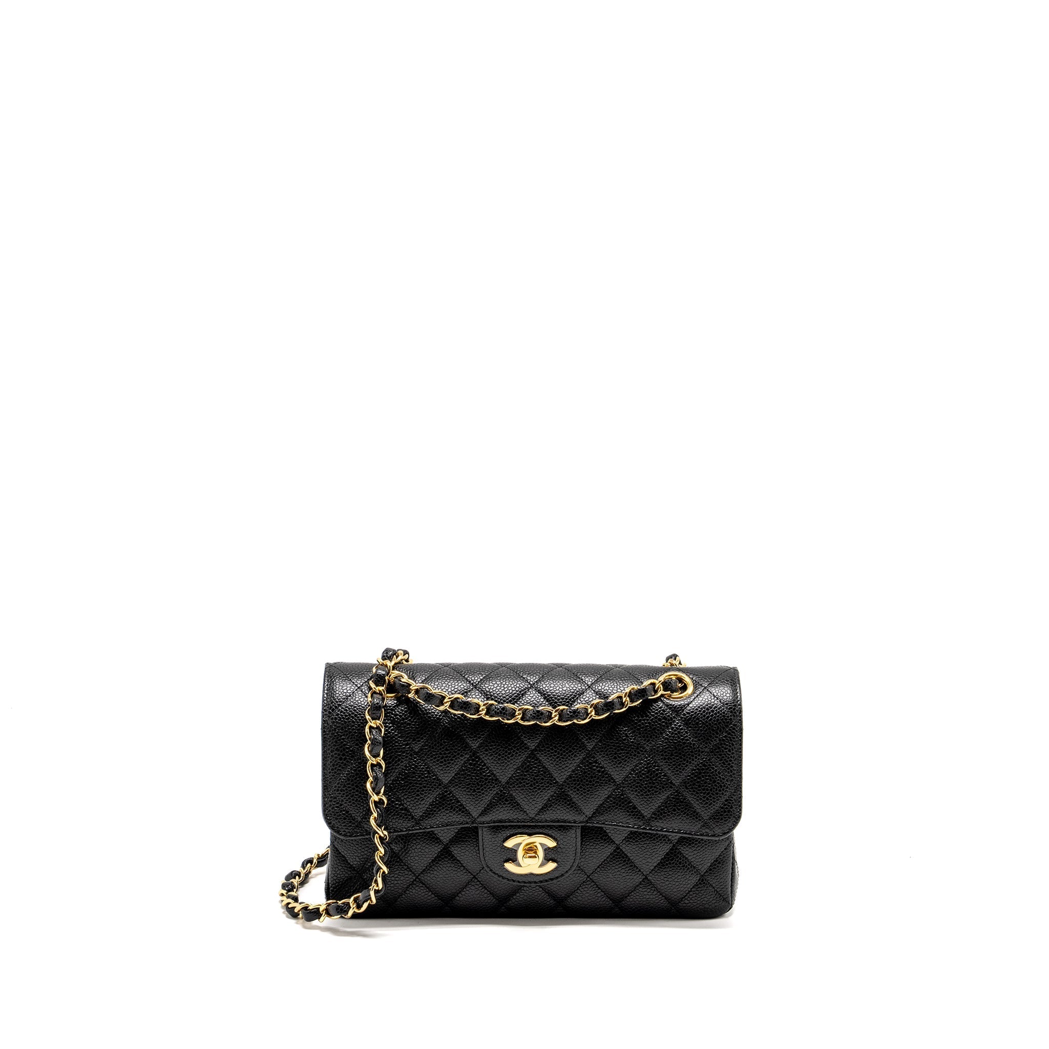 CHANEL SMALL CLASSIC DOUBLE FLAP BAG CAVIAR BLACK GHW (MICROCHIP)