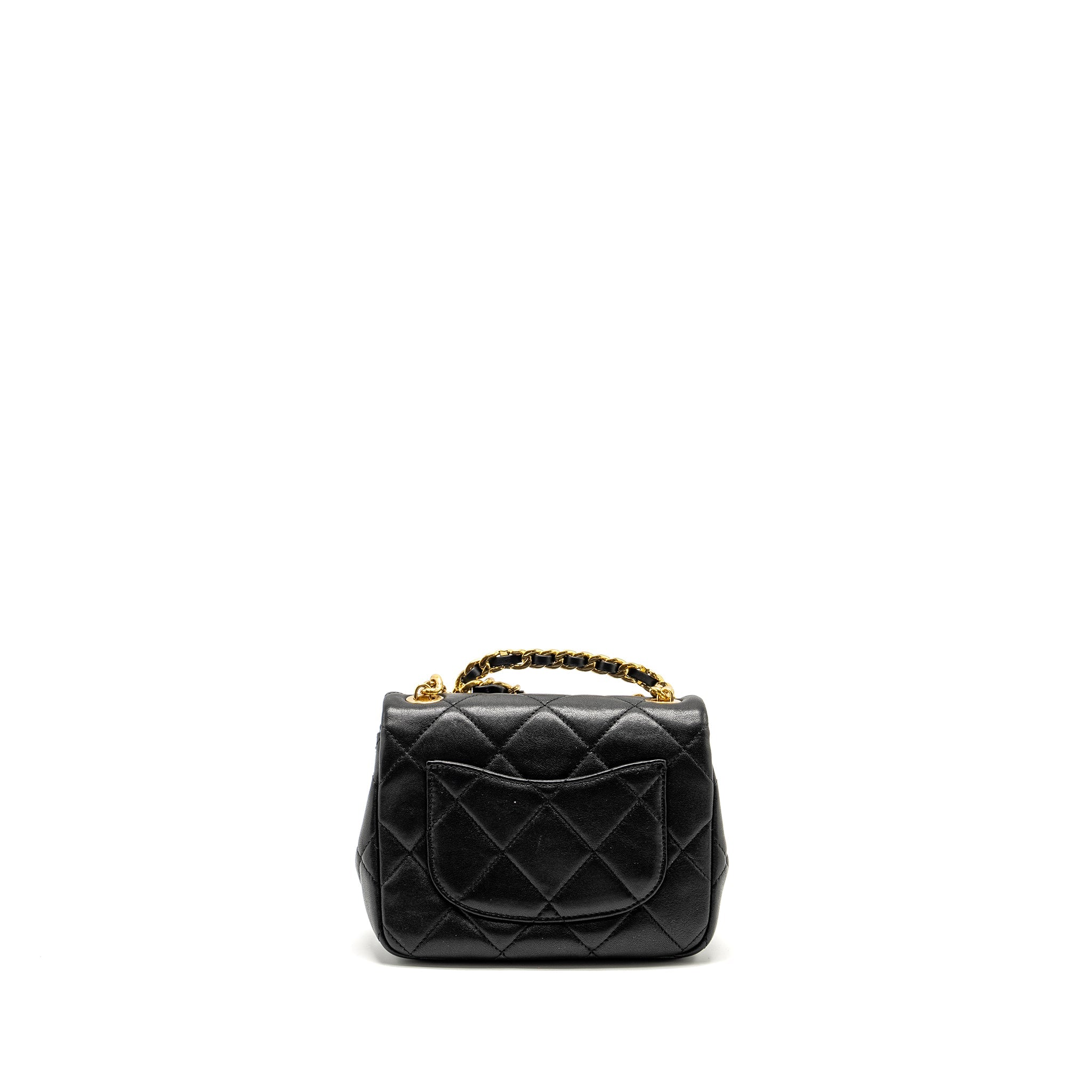 CHANEL 23C ROUND HANDLE MINI SQUARE FLAP BAG LAMBSKIN BLACK GHW (MICROCHIP)
