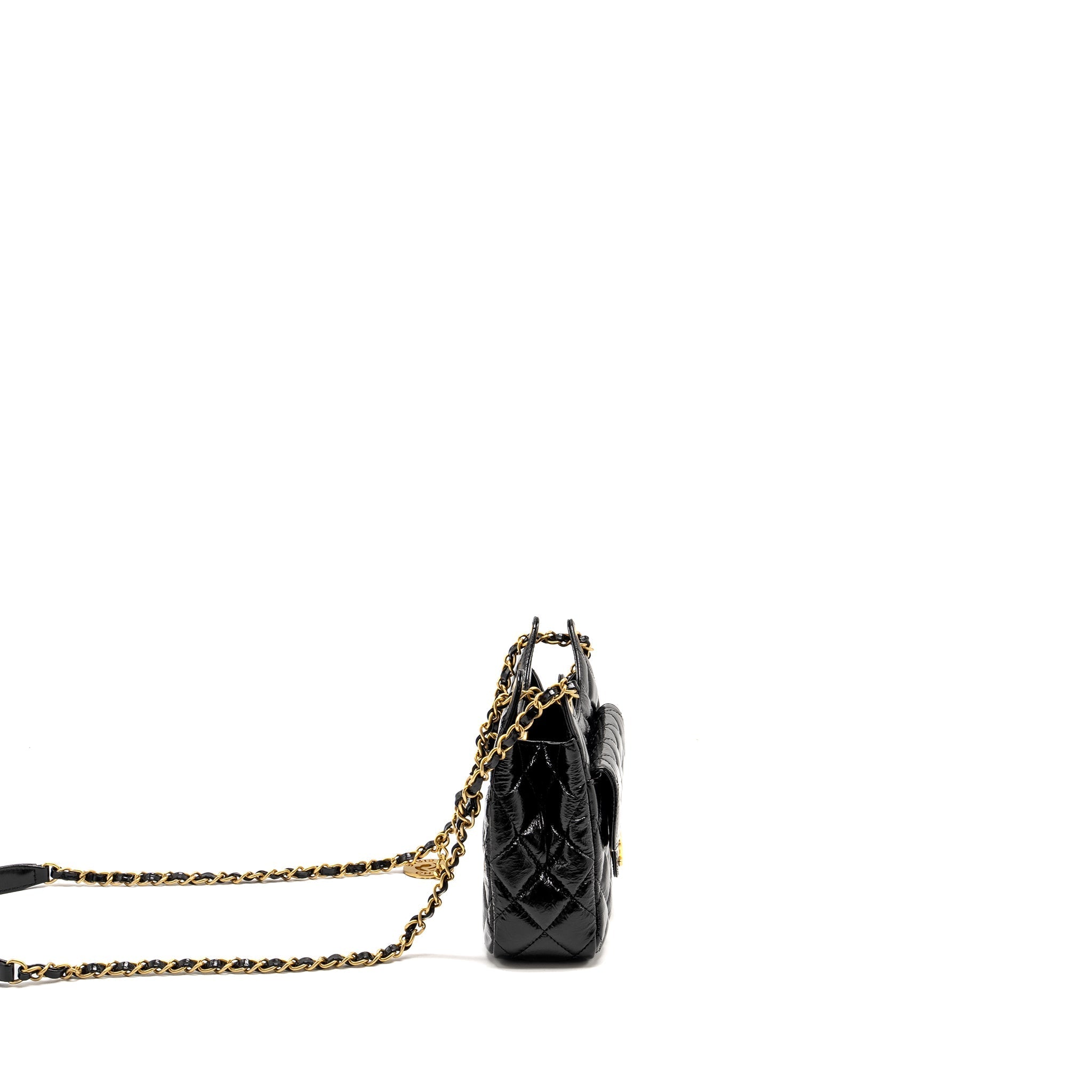 CHANEL 23C SMALL HOBO BAG SHINY CALFSKIN BLACK BRUSHED GHW(MICROCHIP)