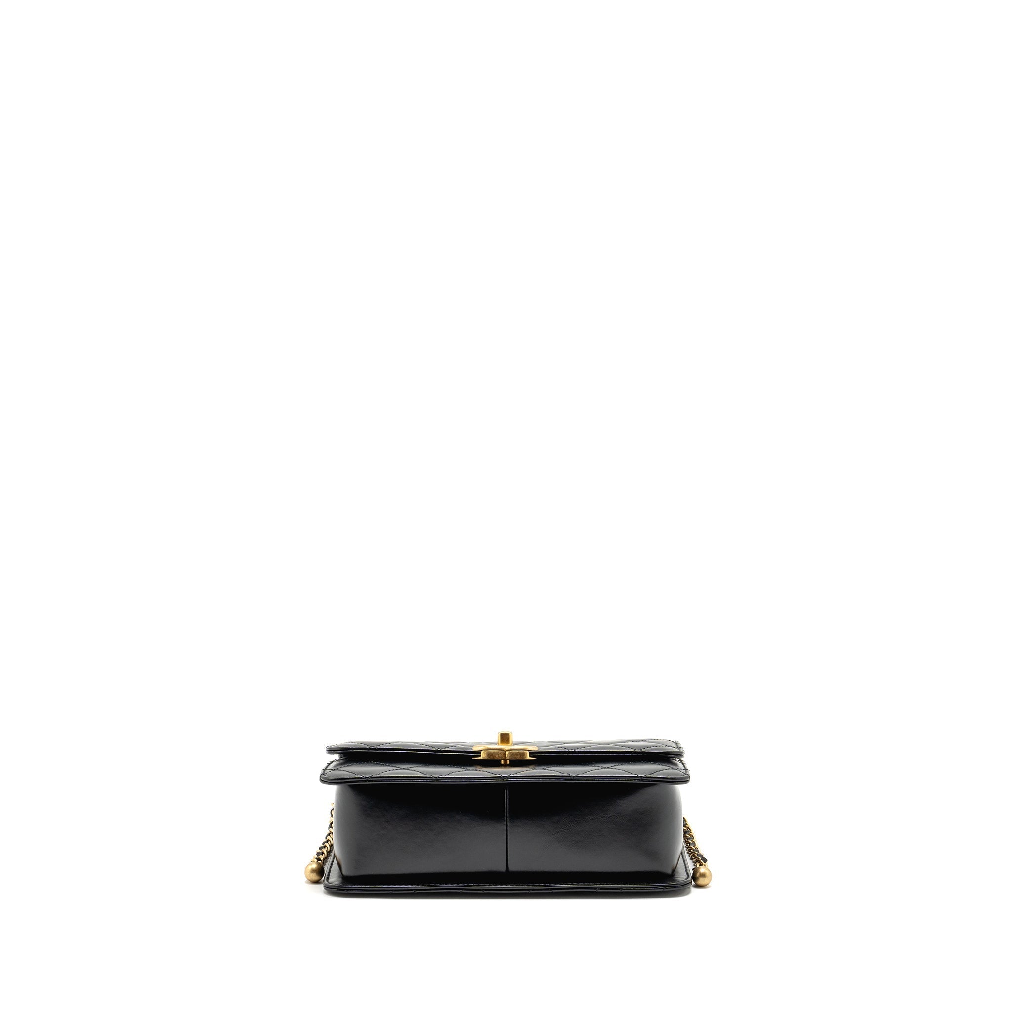 CHANEL GOLD CRUSH FLAP BAG CALFSKIN BLACK GHW (MICROCHIP)