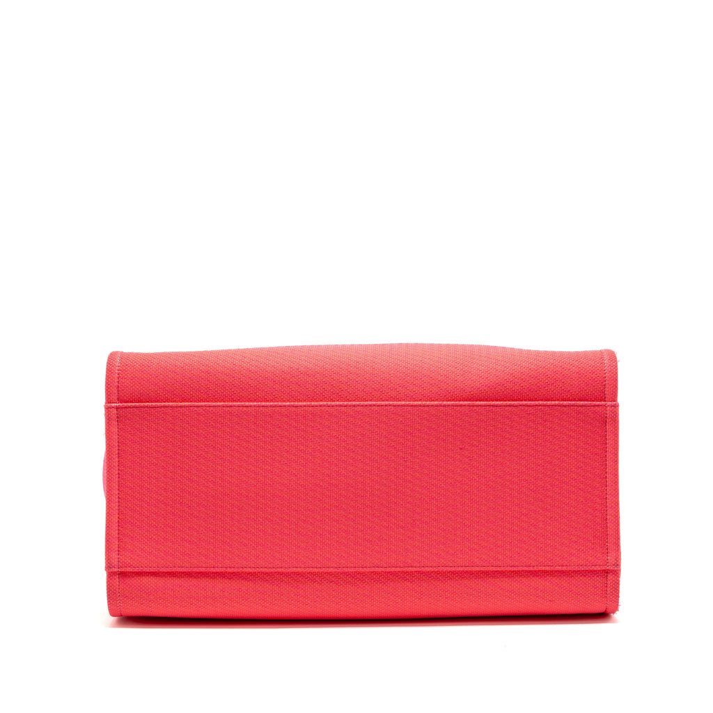 CHANEL LARGE DEAUVILLE TOTE SHOPPING BAG CANVAS/CALFSKIN HOT PINK SHW