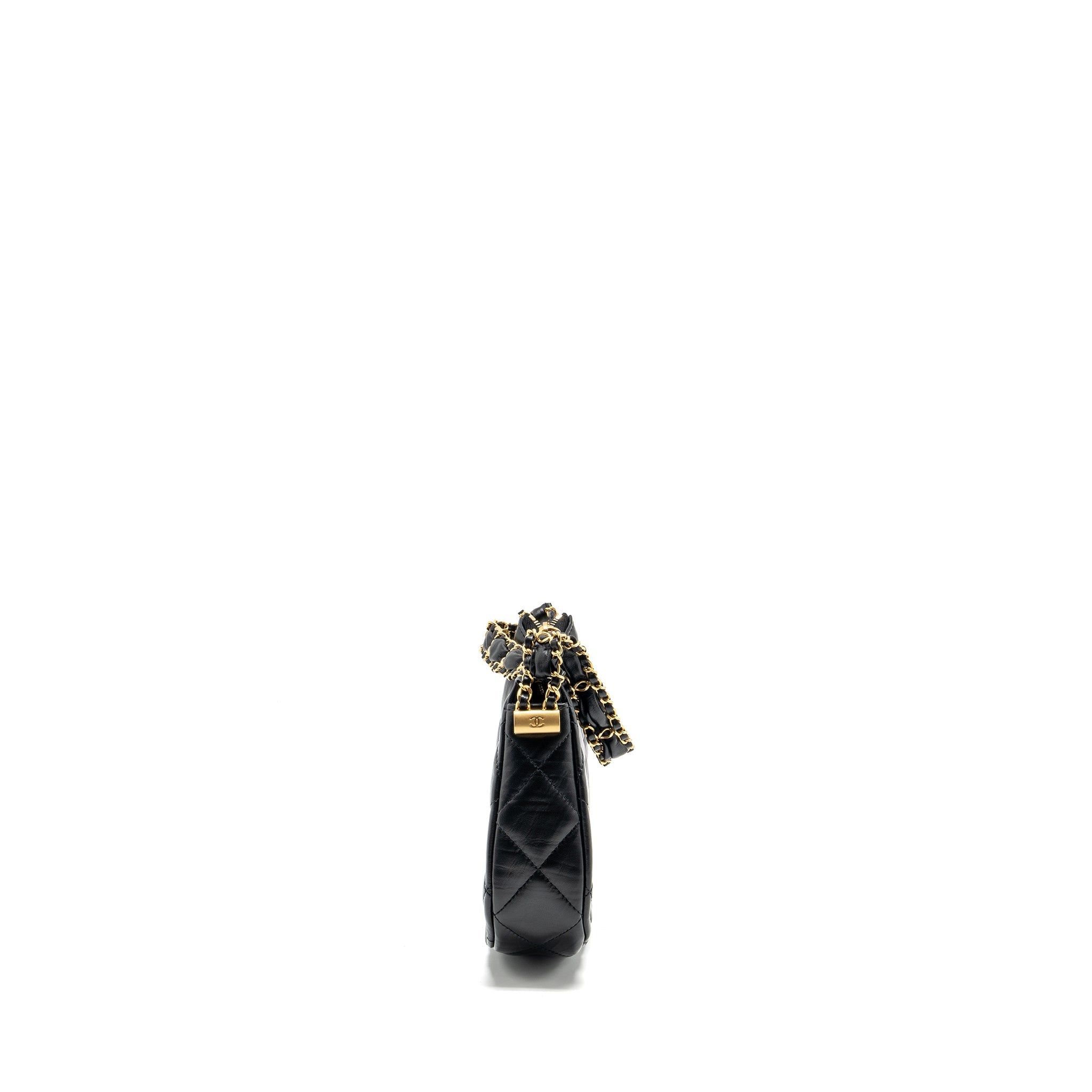 CHANEL 23K HOBO SHOULDER BAG CALFSKIN BLACK GHW (MICROCHIP)